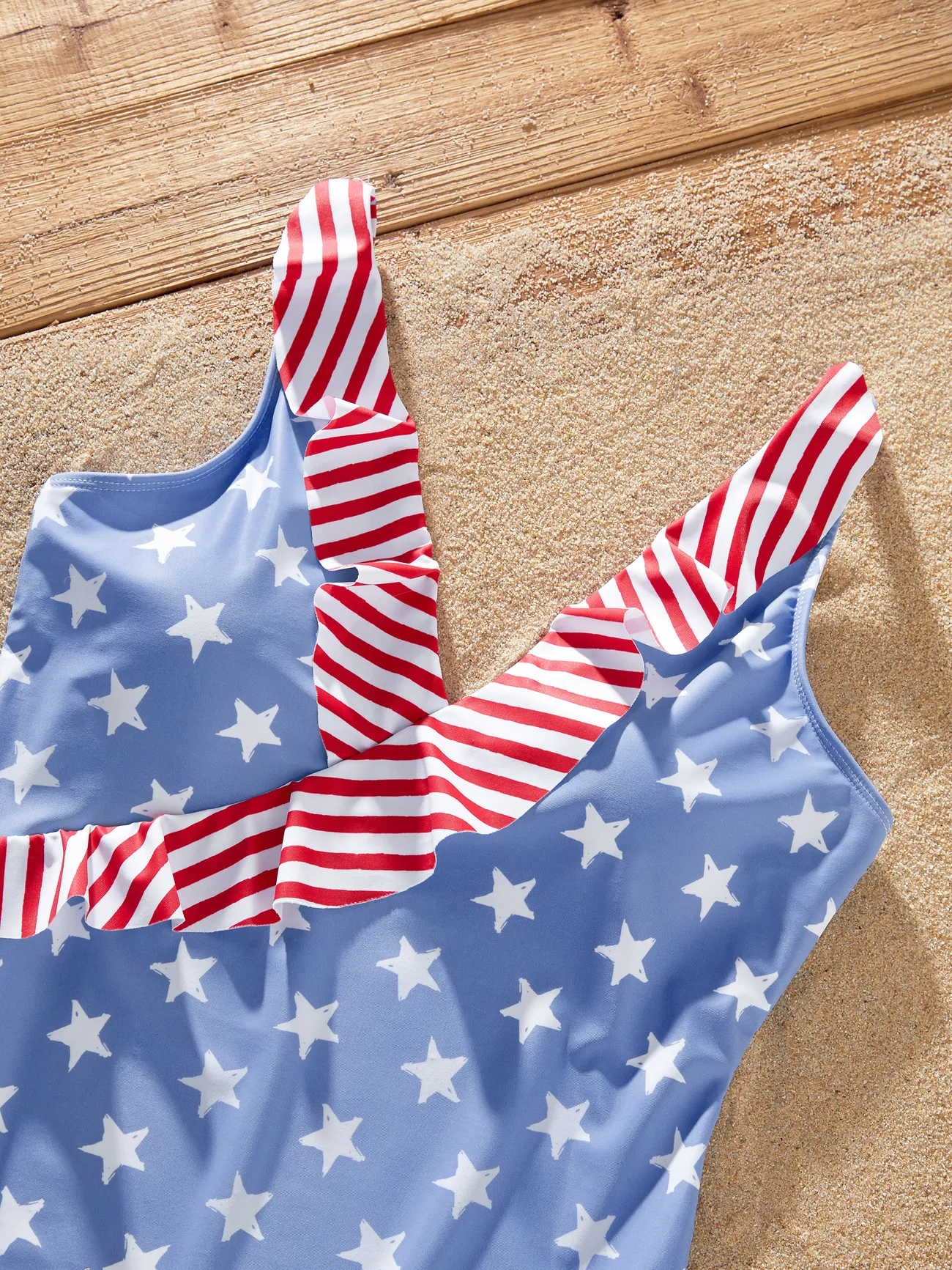 Women - Matching Family 4th of July Swimsuits ( Ruffled Layers V-neck One-Piece Patriotic Swimwear) - Blue - image 4