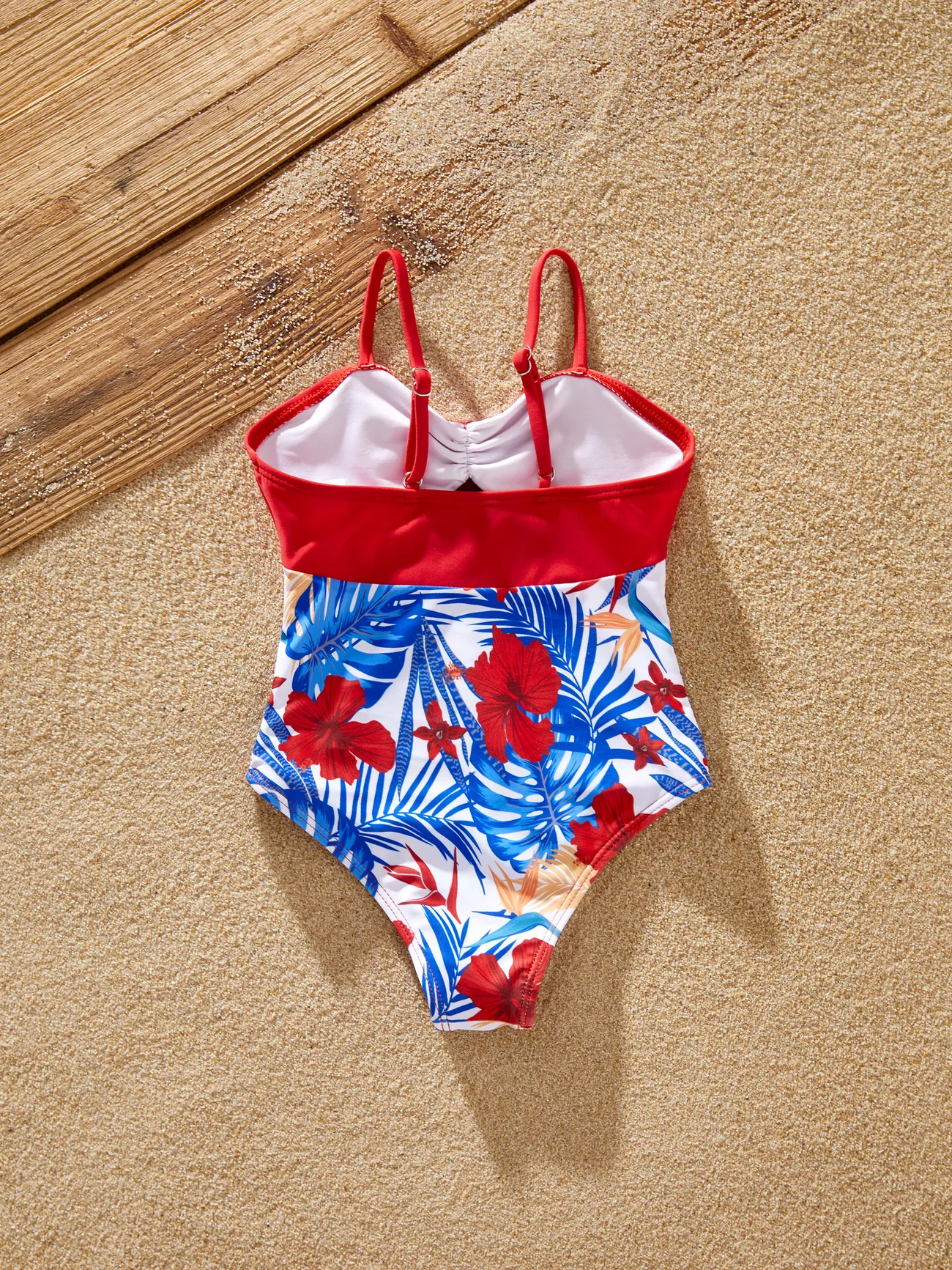 Girl - Family Matching Allover Plant Print Swim Trunks or Scallop Trim One-piece Halter Backless Swimsuit - Color block - image 10