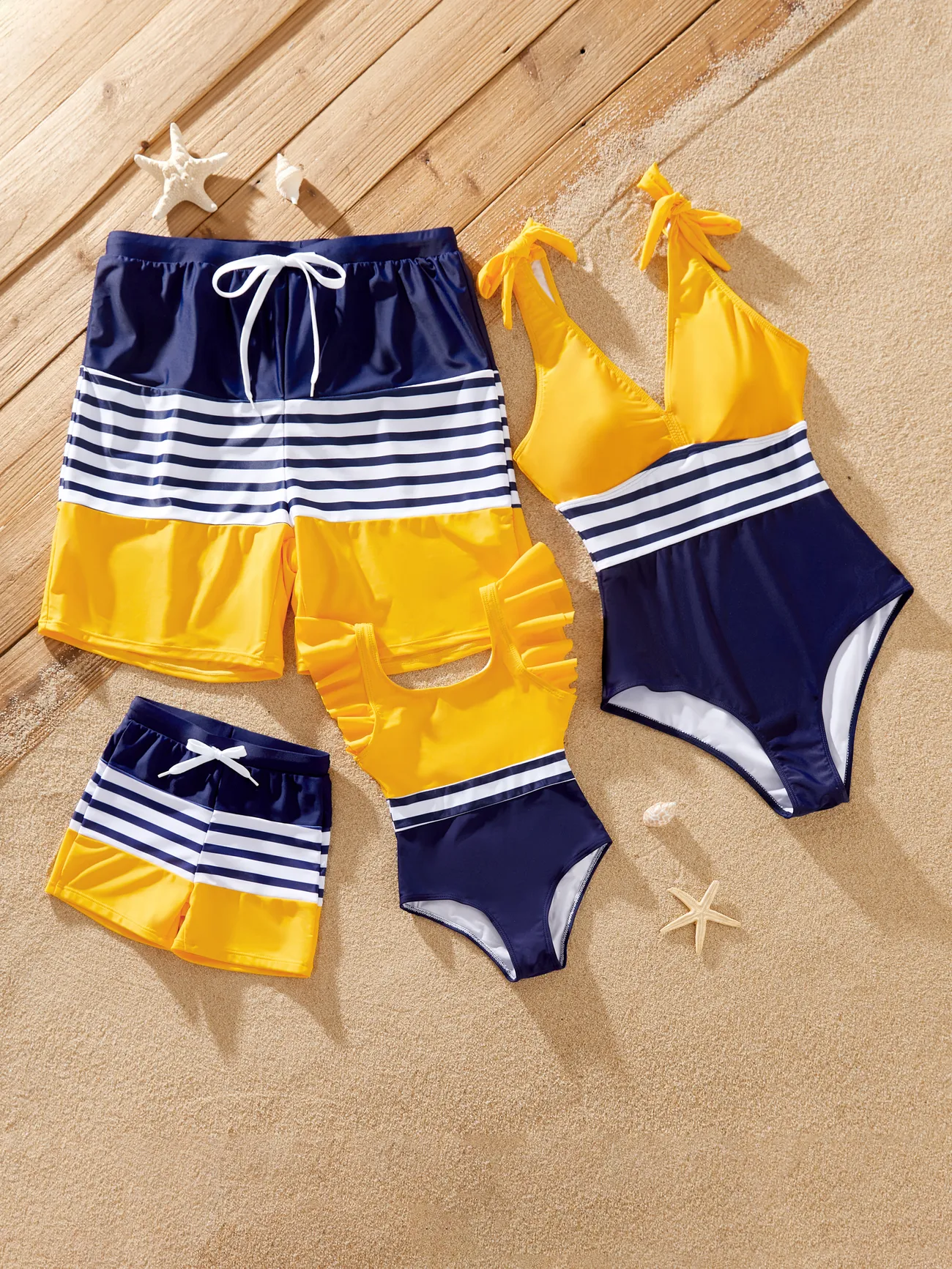 Matching Family Swimsuits (Stripe & Colorblock) - One Piece Swimsuit or Swim Trunks Shorts - ColorBlock - image 1