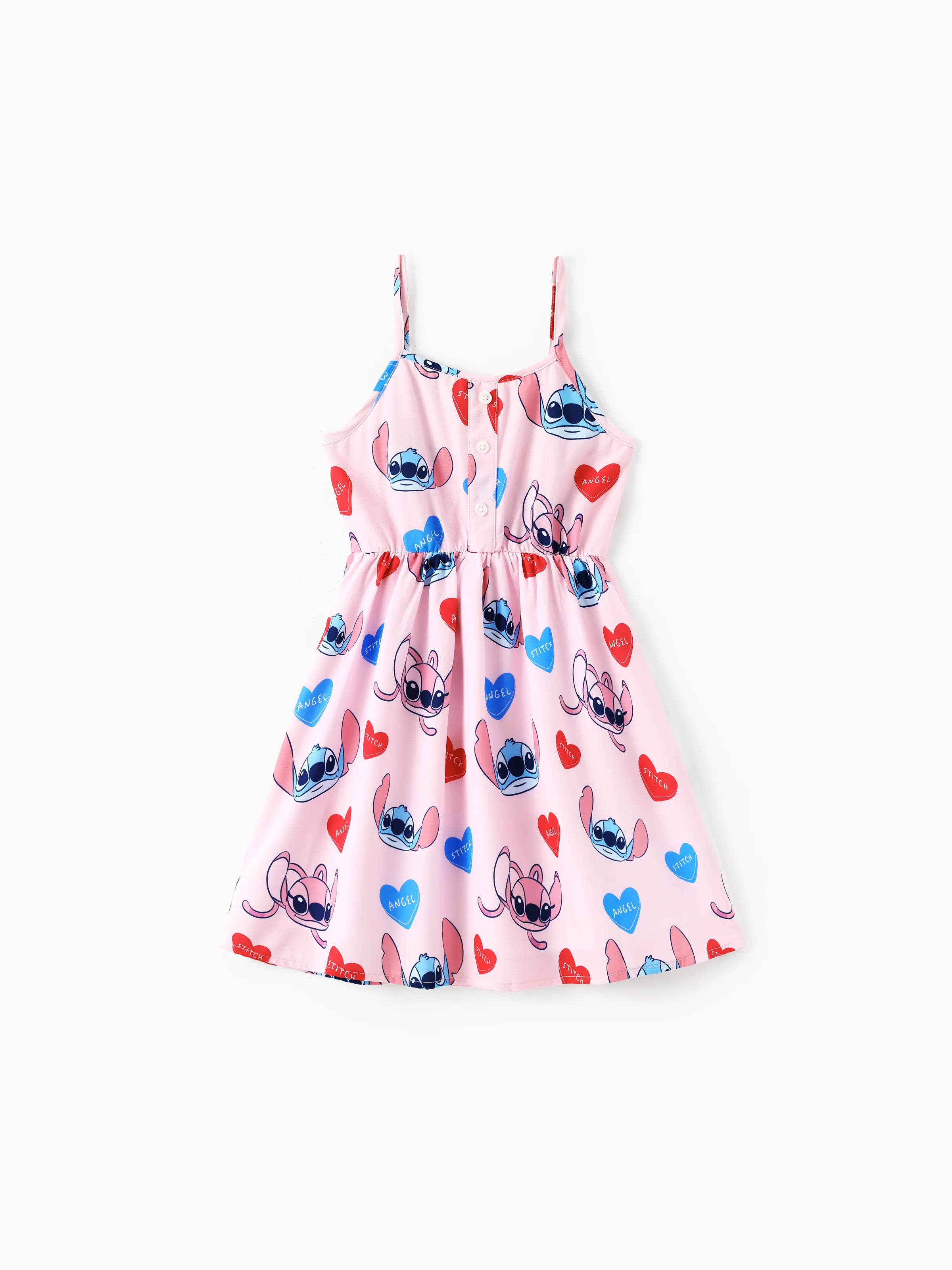 Disney Stitch Family matching Heart Allover Print Camisole Knotted Dresses/ Cotton Top  Pink