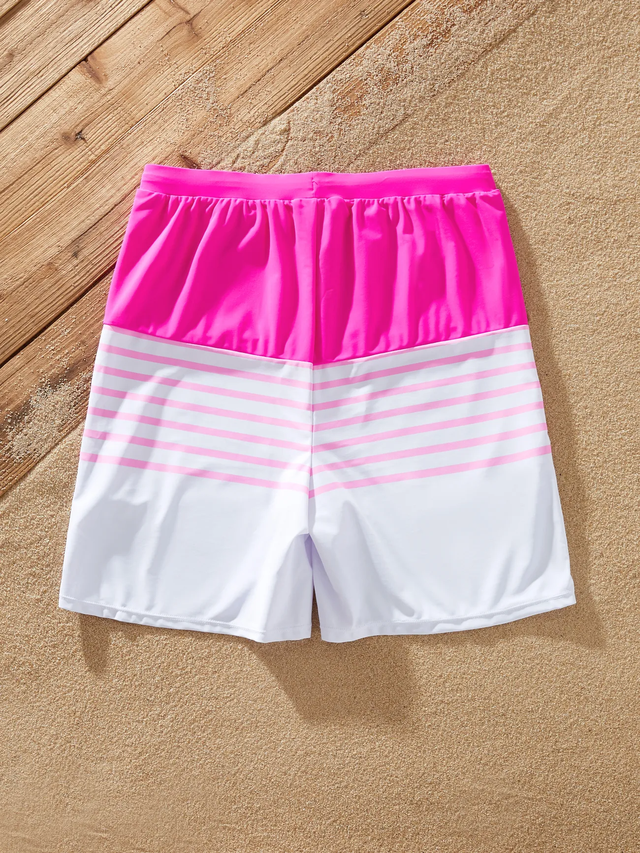 Men - Family Casual Stripe Swimwear, 2 Pieces, Unisex, 90% Polyester, Matching Outfits - Pink - image 20