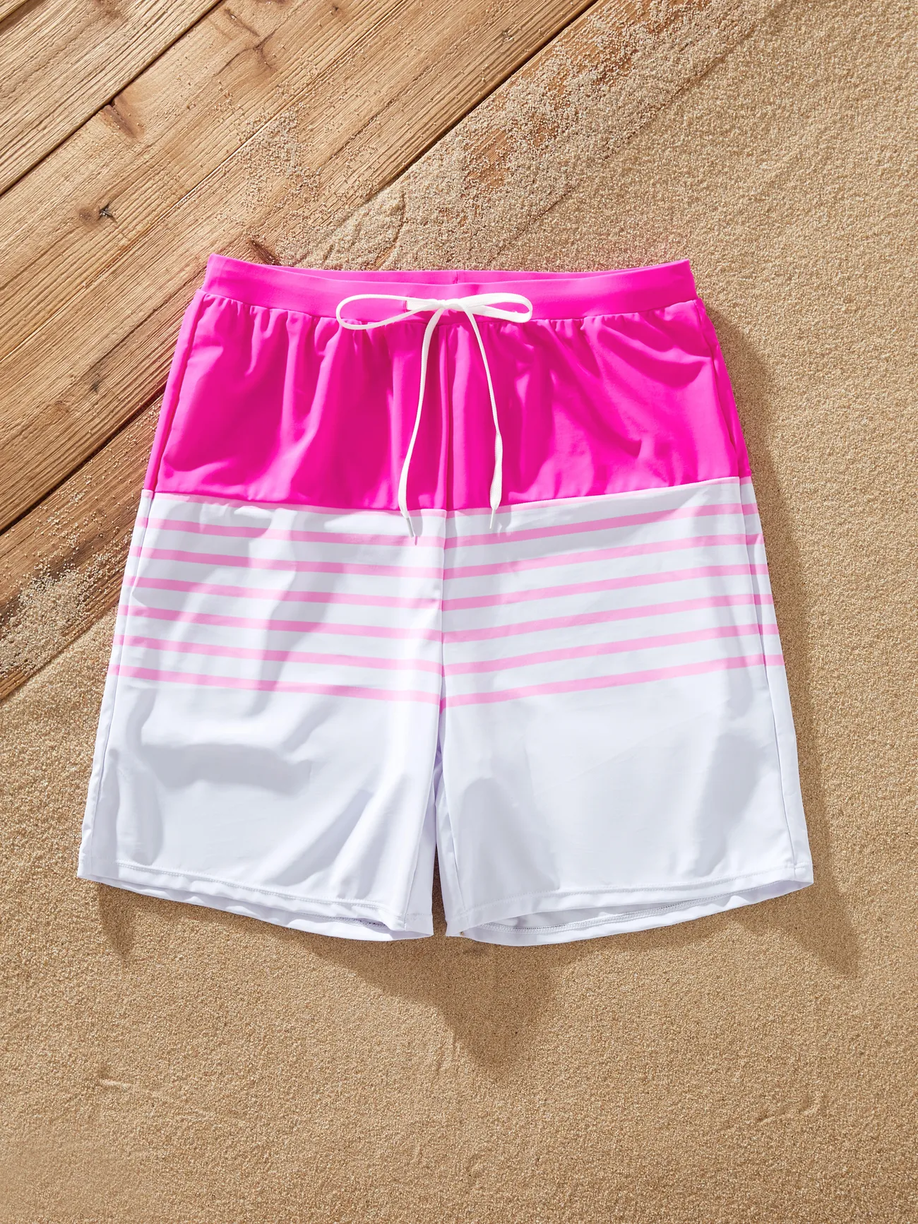 Men - Family Casual Stripe Swimwear, 2 Pieces, Unisex, 90% Polyester, Matching Outfits - Pink - image 19