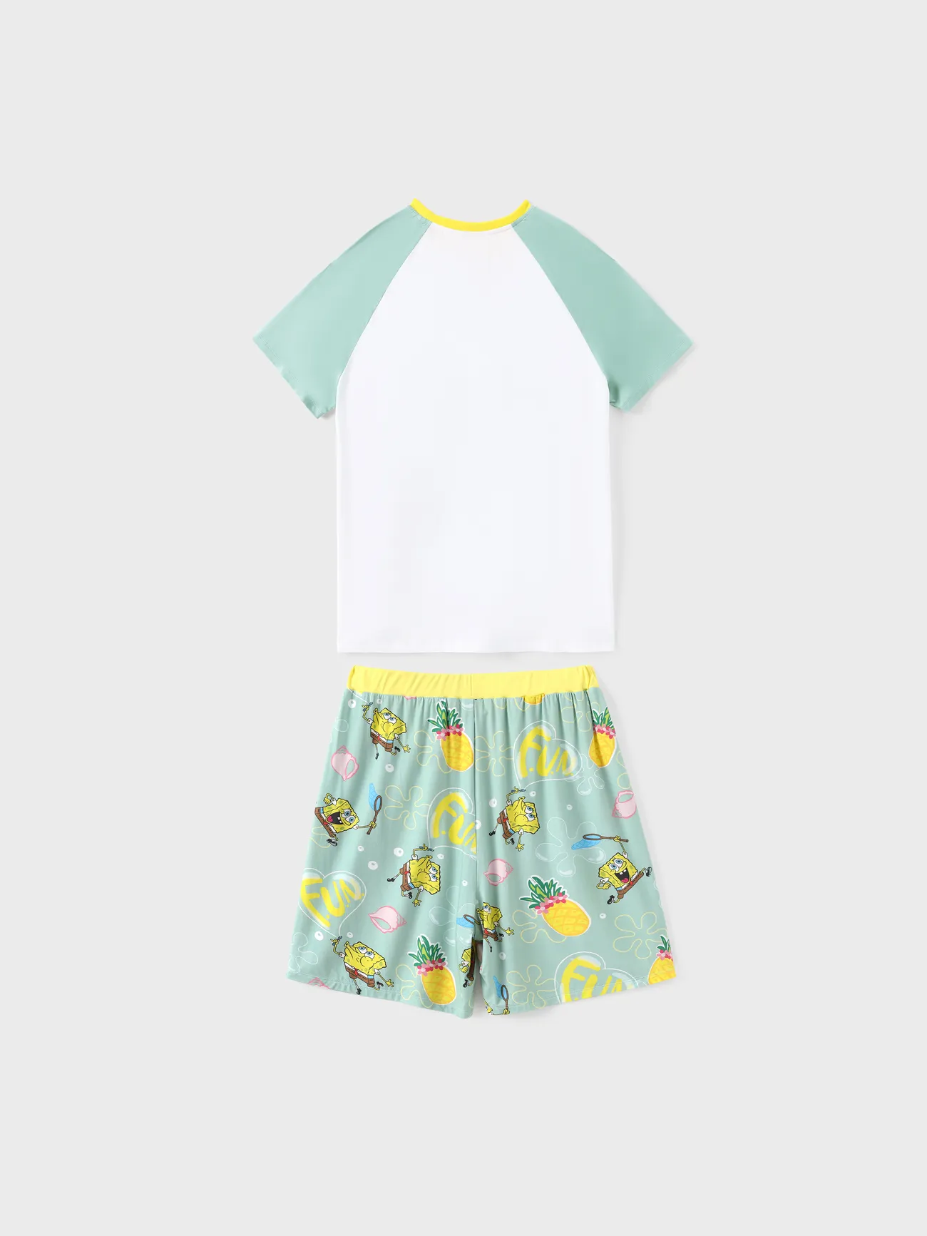 Men - SpongeBob SquarePants Family matching Pineapple Print Colorblock Short-sleeve Top And Pants Snug-Fitting Pajamas Set - Multi-color - image 18