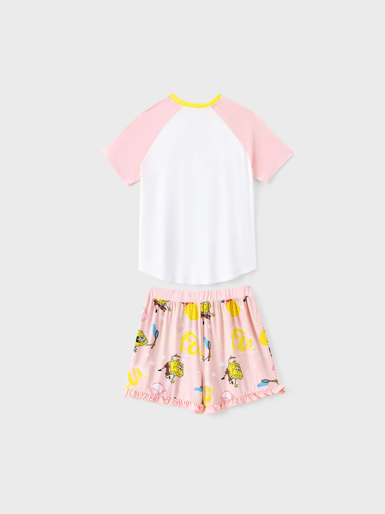 Women - SpongeBob SquarePants Family matching Pineapple Print Colorblock Short-sleeve Top And Pants Snug-Fitting Pajamas Set - Multi-color - image 3