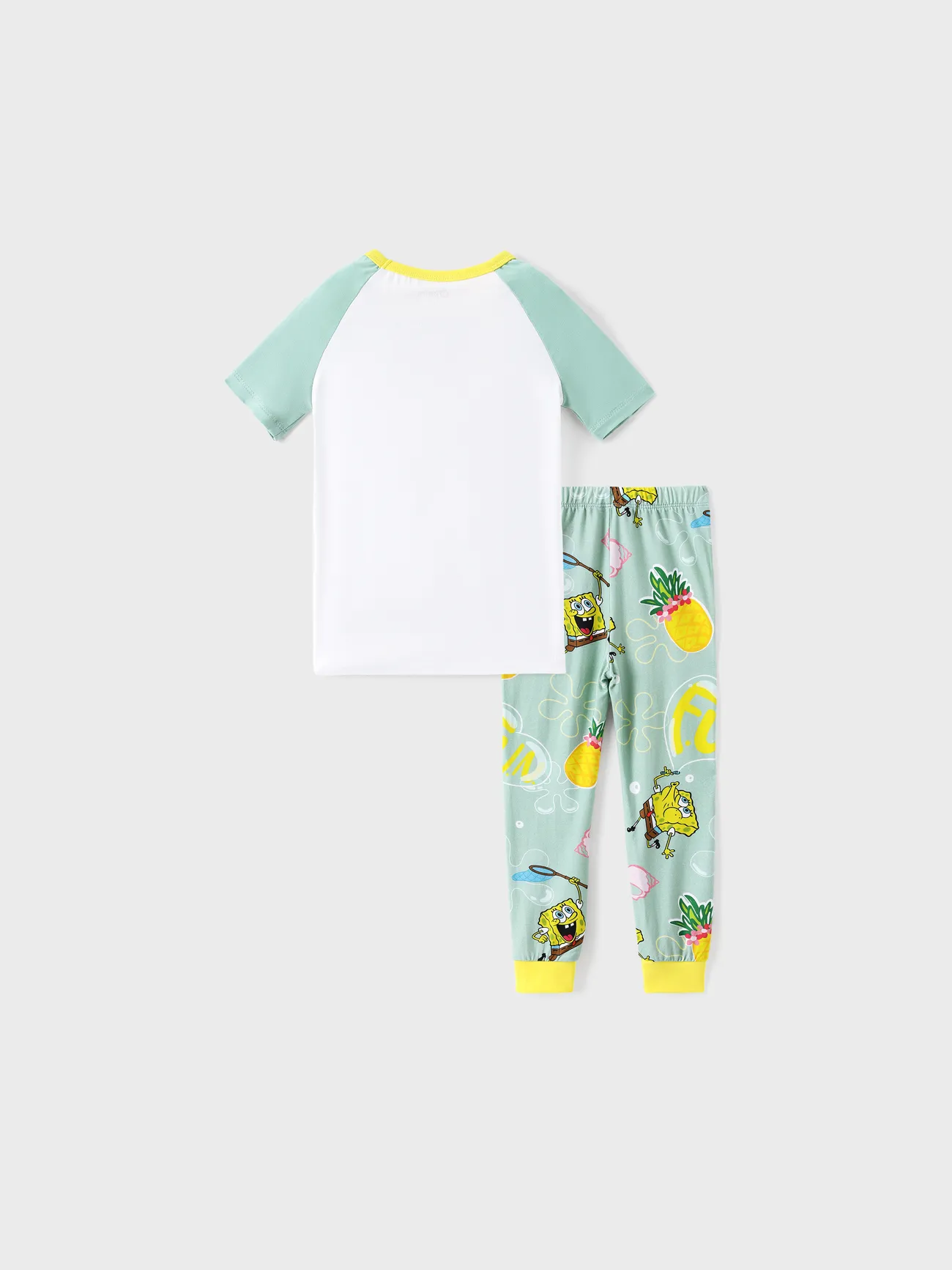 Toddler Boy - SpongeBob SquarePants Family matching Pineapple Print Colorblock Short-sleeve Top And Pants Snug-Fitting Pajamas Set - Multi-color - image 13