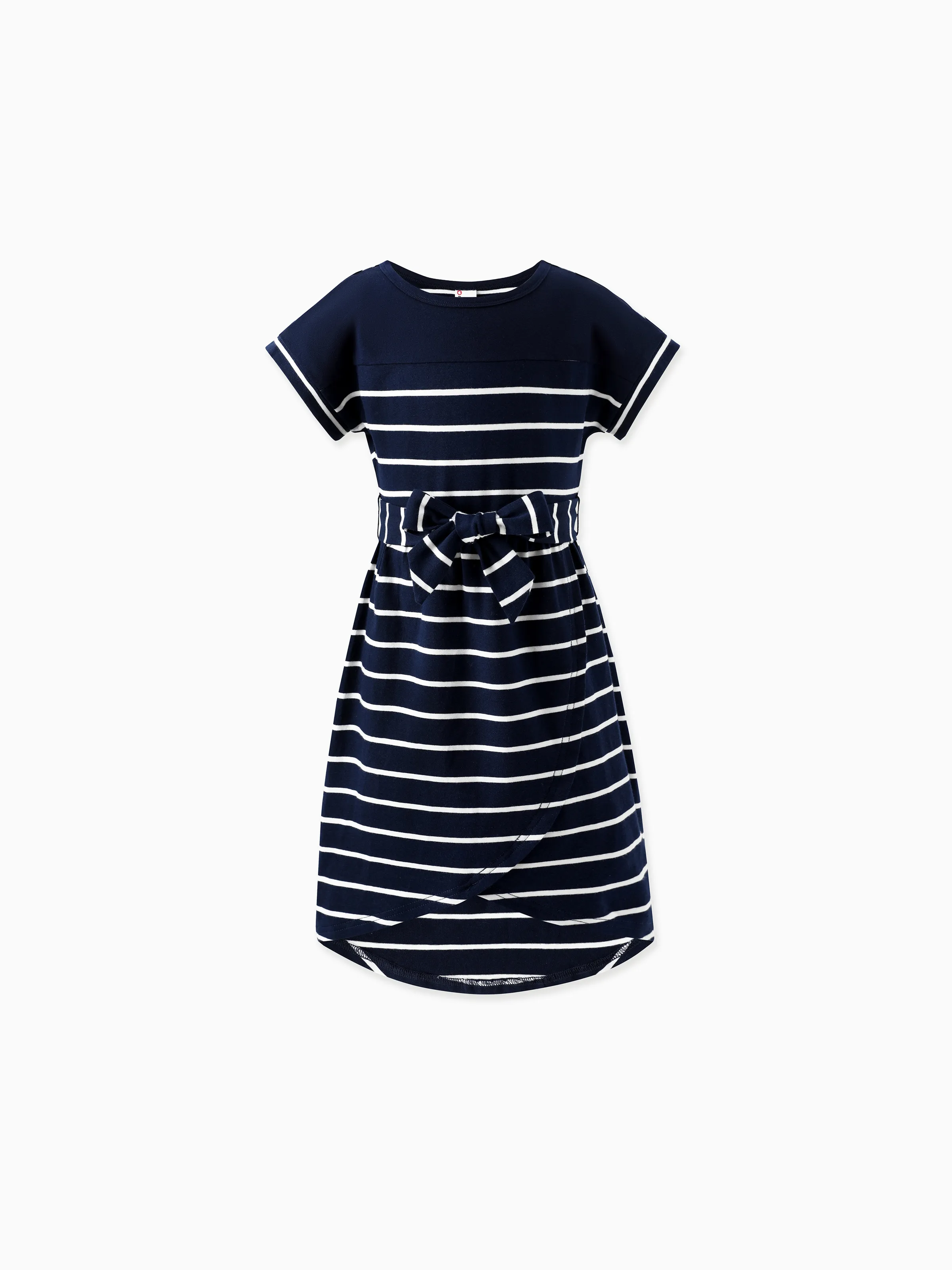 

Navy Blue Striped Matching Family Outfits Cotton Stripe Casual Summer T-Shirt & Short-sleeve Belted Dress Sets for Mom, Dad, Kids & Baby Classic Nautical Family Look