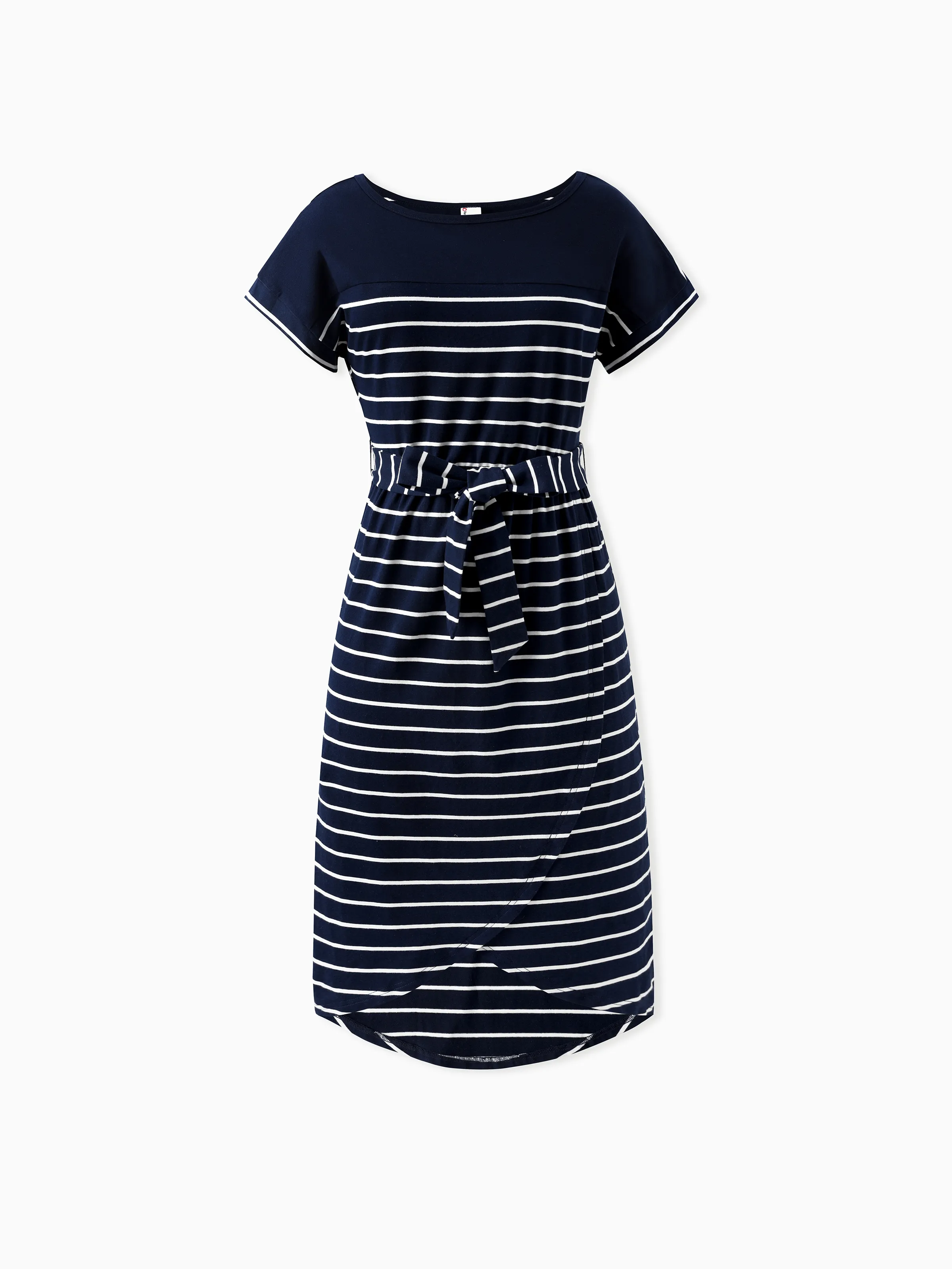 

Navy Blue Striped Matching Family Outfits Cotton Stripe Casual Summer T-Shirt & Short-sleeve Belted Dress Sets for Mom, Dad, Kids & Baby Classic Nautical Family Look
