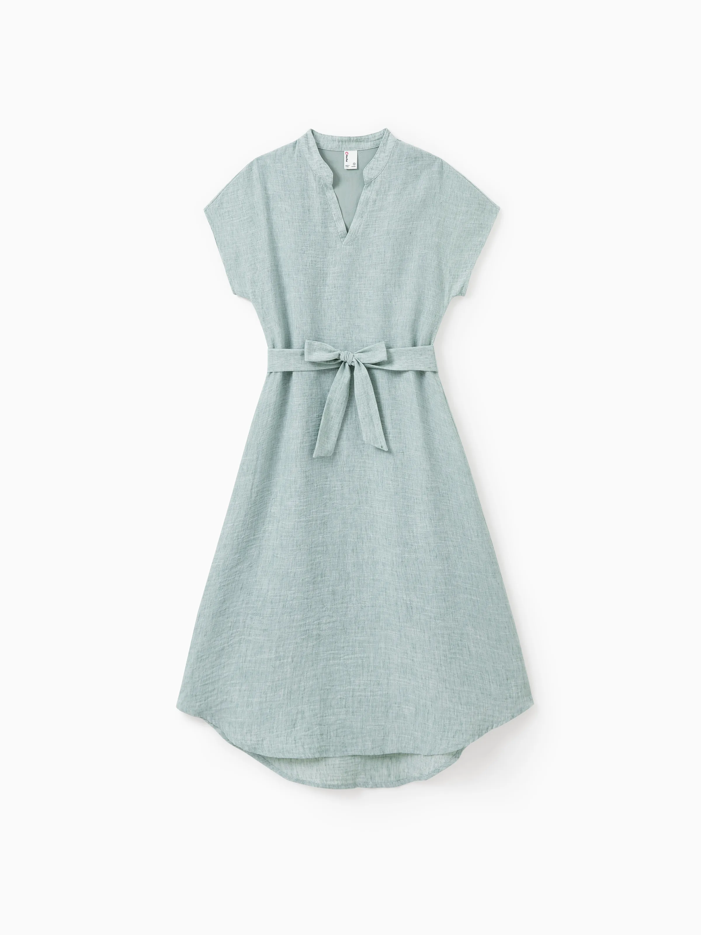 

Family Matching Outfits for Mommy and Me Mint Green Linen Belted Dress