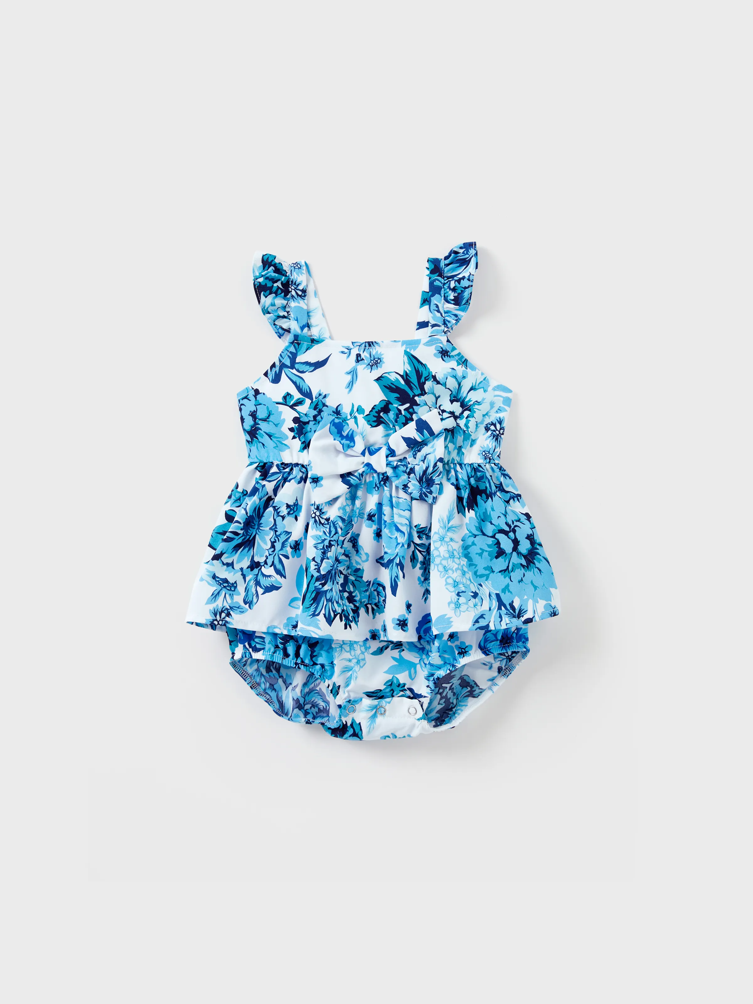 

Family Matching Outfits White Camisole Top and Blue Floral Print Skirt Co-ord Set or Colorblock Short-sleeve T-shirt