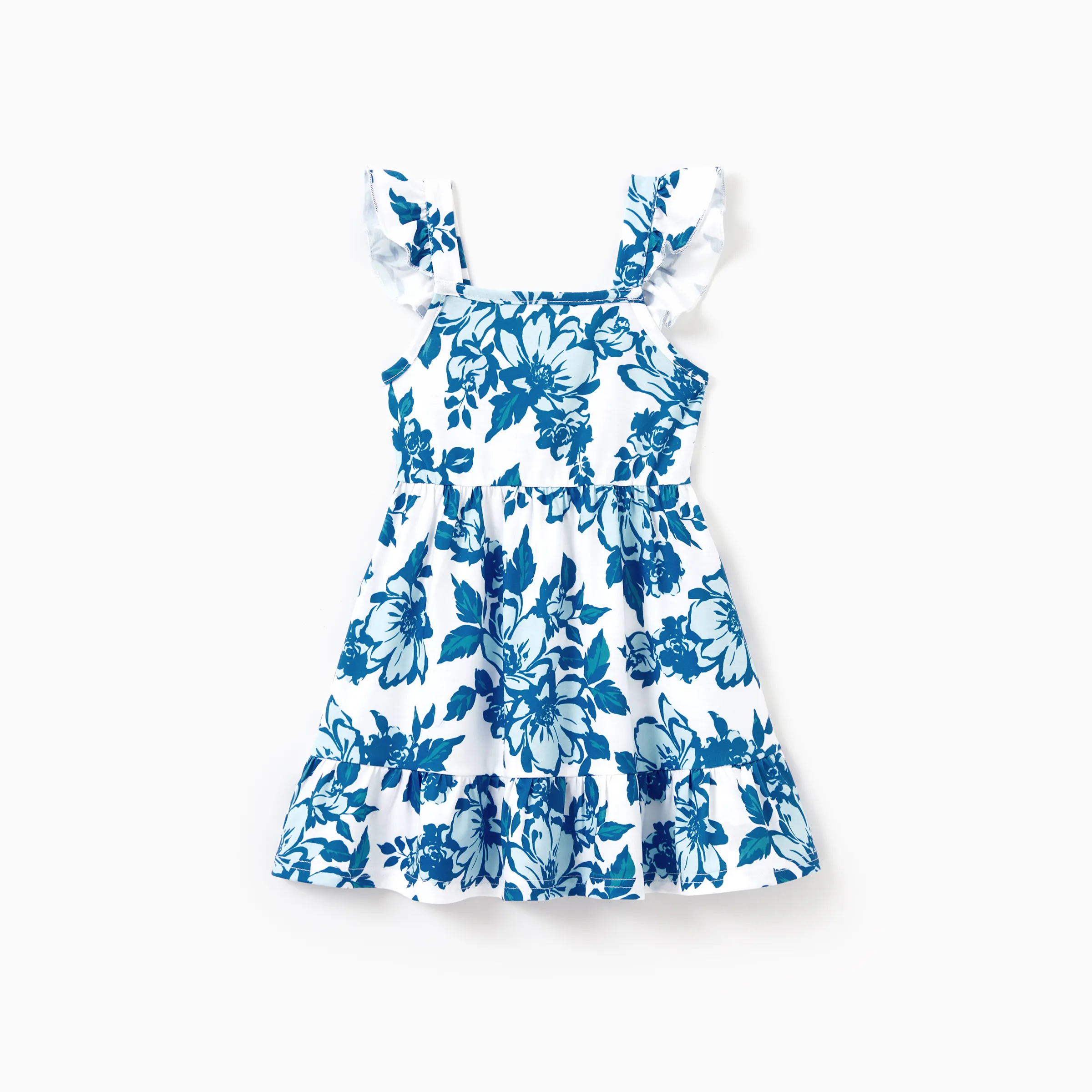 

Family Matching Outfits Blue Floral Summer Clothes Halter Dress, or Colorblock T-Shirt Coordinated Look for Beach, Vacation, Photoshoot