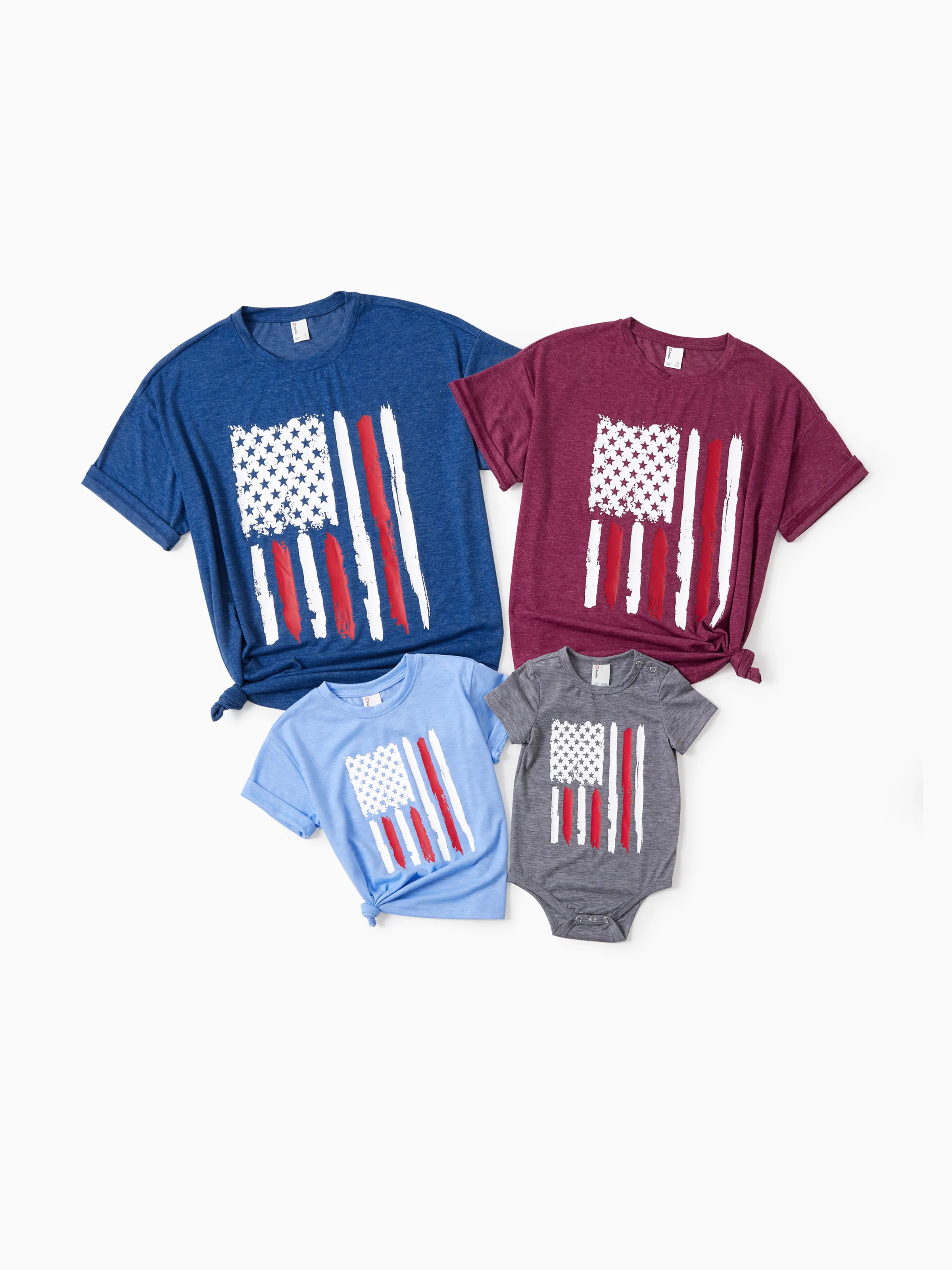 Día de la Independencia EE. UU. Atuendo familiar a juego Camisetas del 4 de julio Trazo de pincel patriótico Camiseta de la bandera estadounidense