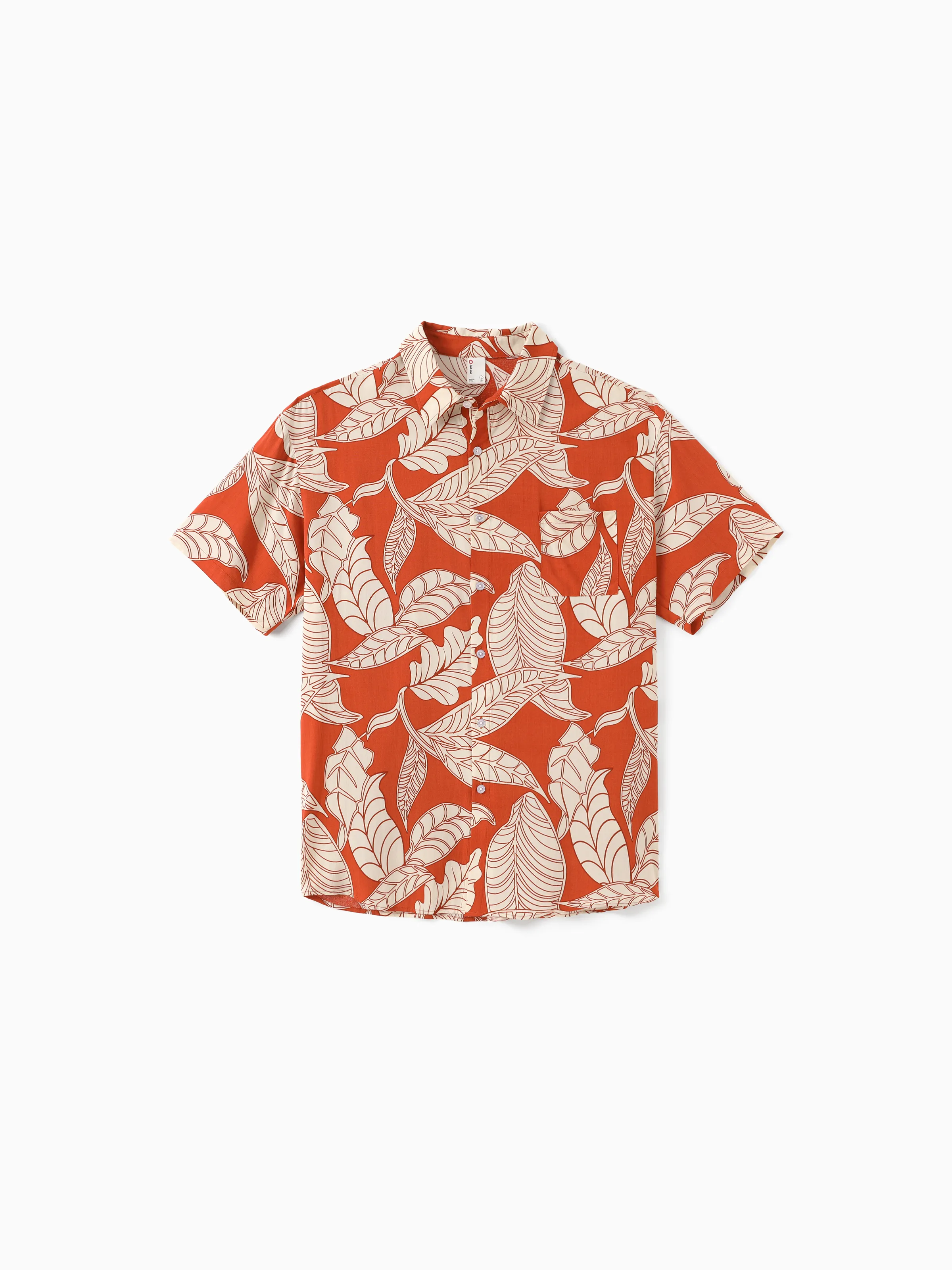 

Family Matching Outfits Coral Leaf Print Halter Dress or Short-sleeve Shirt Set Summer Vacation Collection