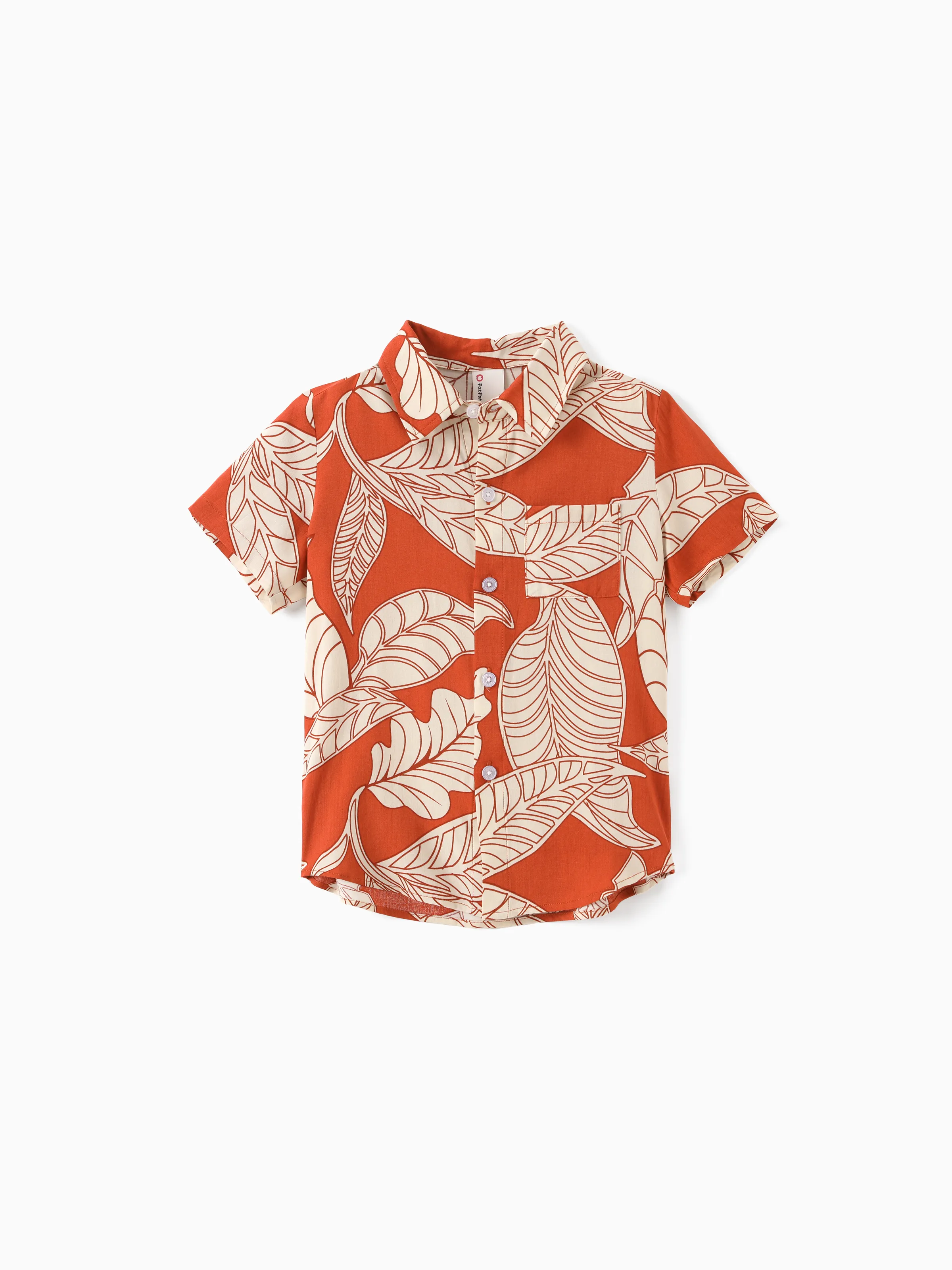 

Family Matching Outfits Coral Leaf Print Halter Dress or Short-sleeve Shirt Set Summer Vacation Collection