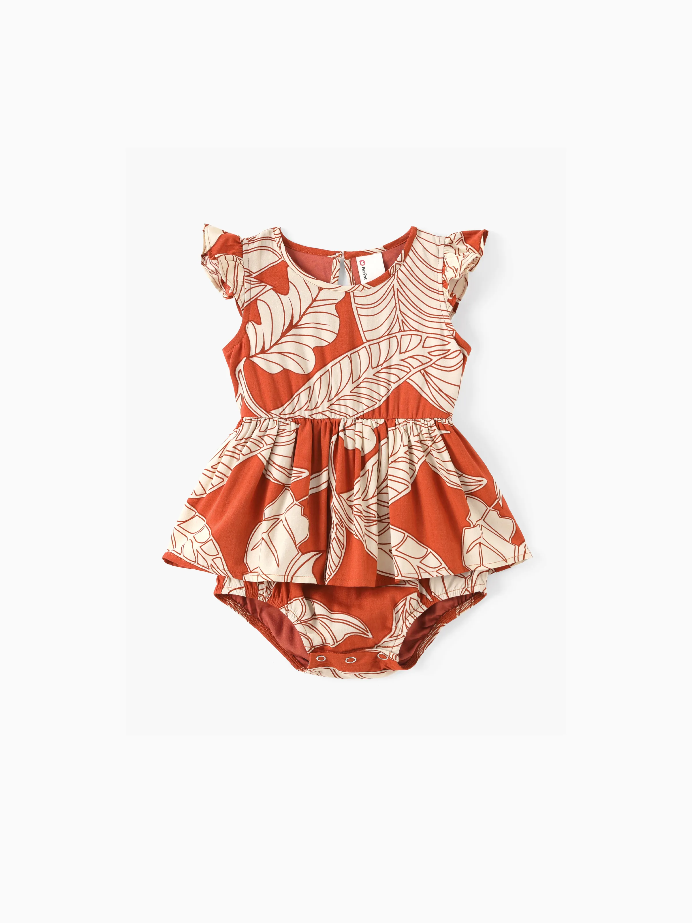 

Family Matching Outfits Coral Leaf Print Halter Dress or Short-sleeve Shirt Set Summer Vacation Collection