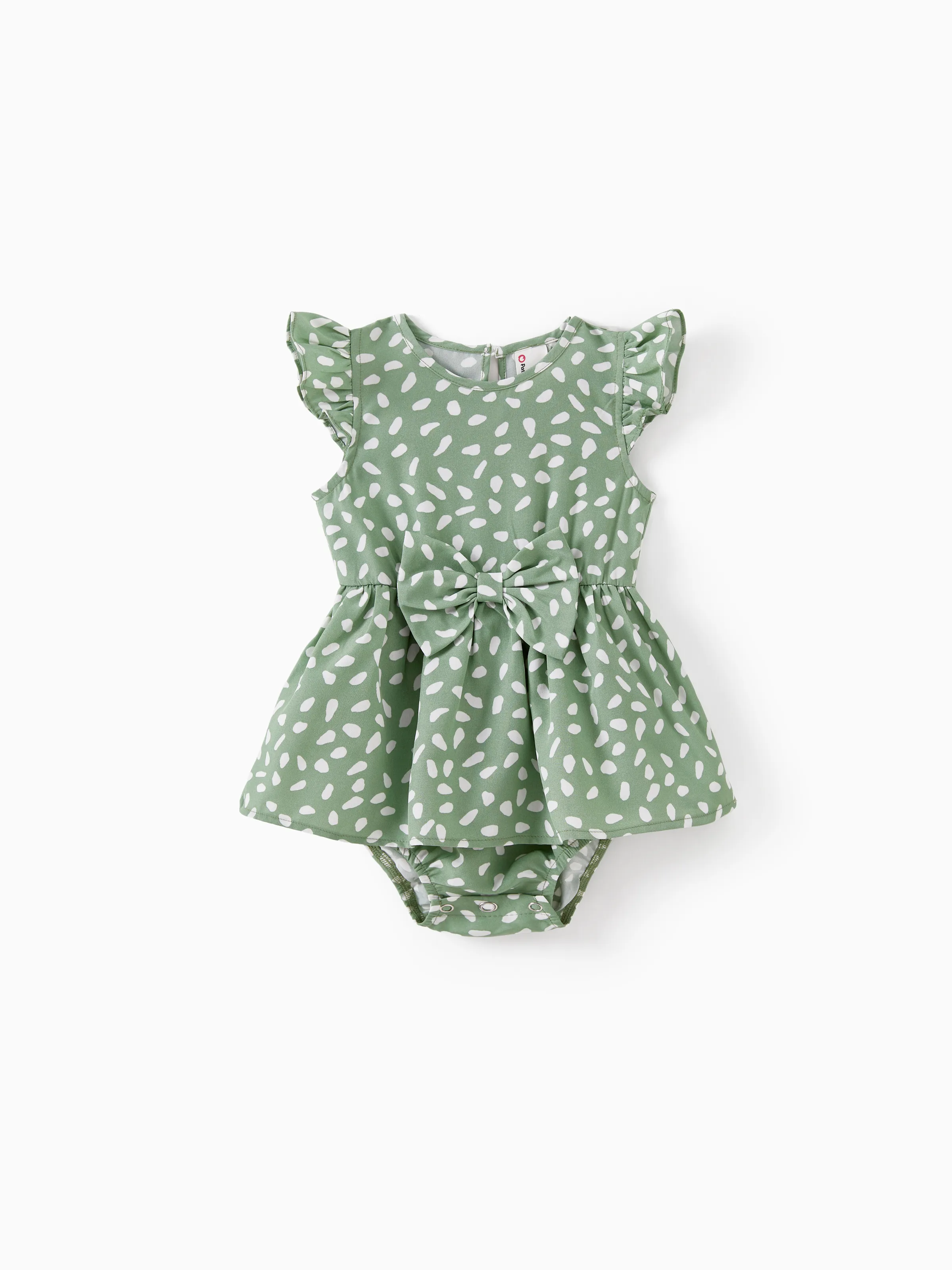 

Mommy and Me Green Polka Dot Dresses Puff Sleeve Wrap Dress for Mom, Girl, and Baby, Ruffle Hem Family Matching Outfit