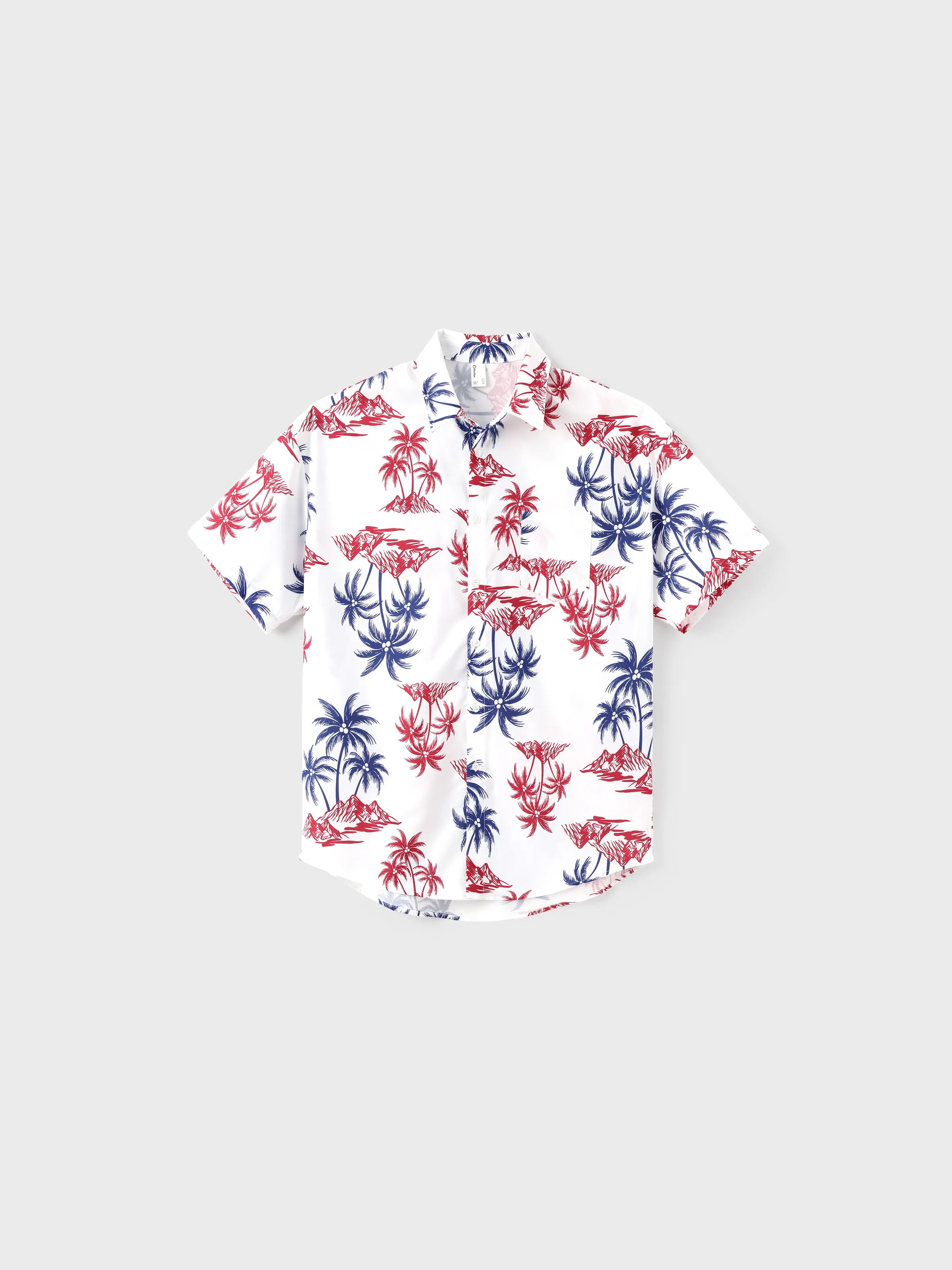 

Independence Day 4th of July Matching Family Outfits Red & Blue Palm Tree Print Hawaiian Vacation Clothes Summer Beach Shirt & Dress Set