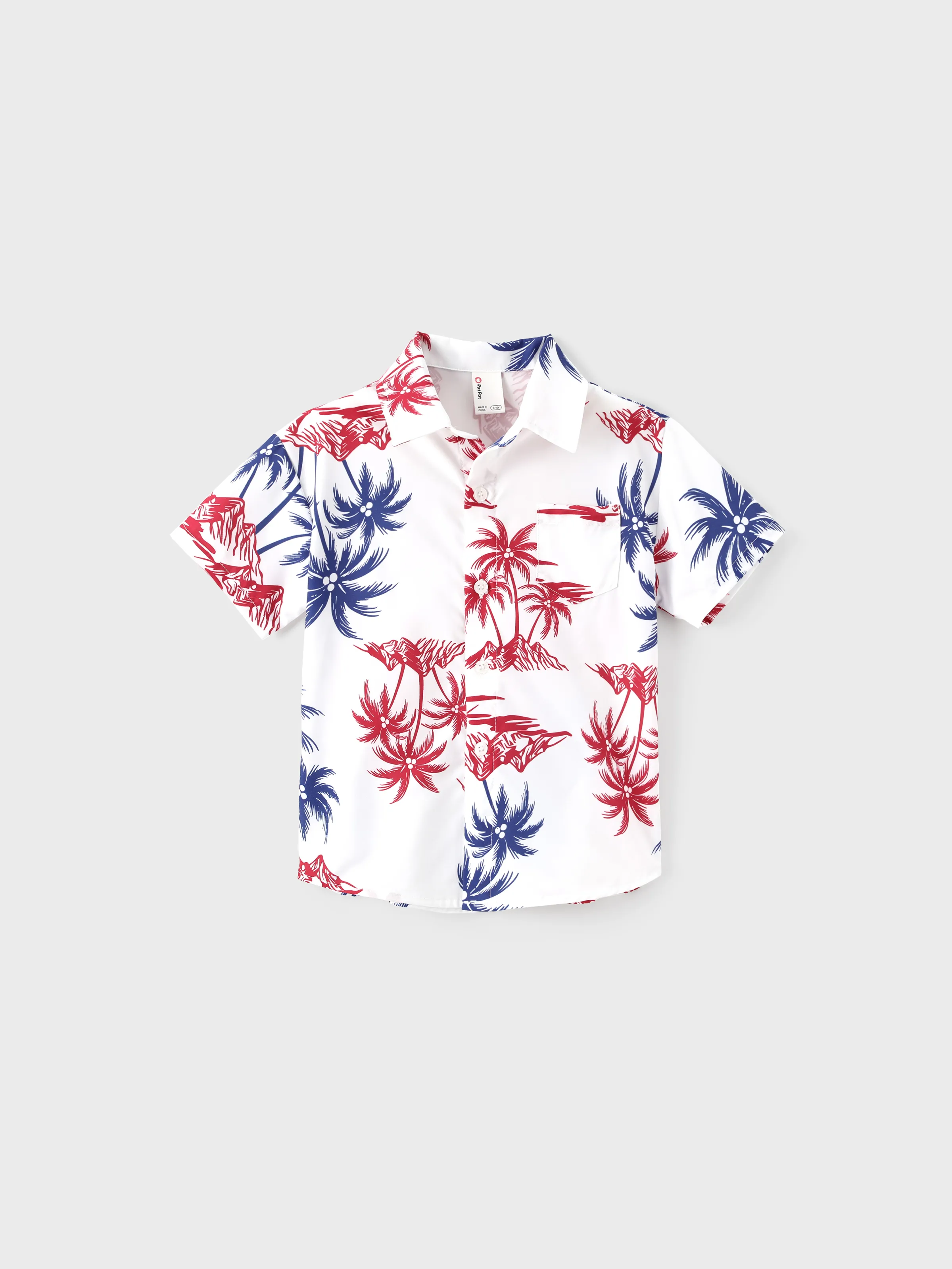 

Independence Day 4th of July Matching Family Outfits Red & Blue Palm Tree Print Hawaiian Vacation Clothes Summer Beach Shirt & Dress Set