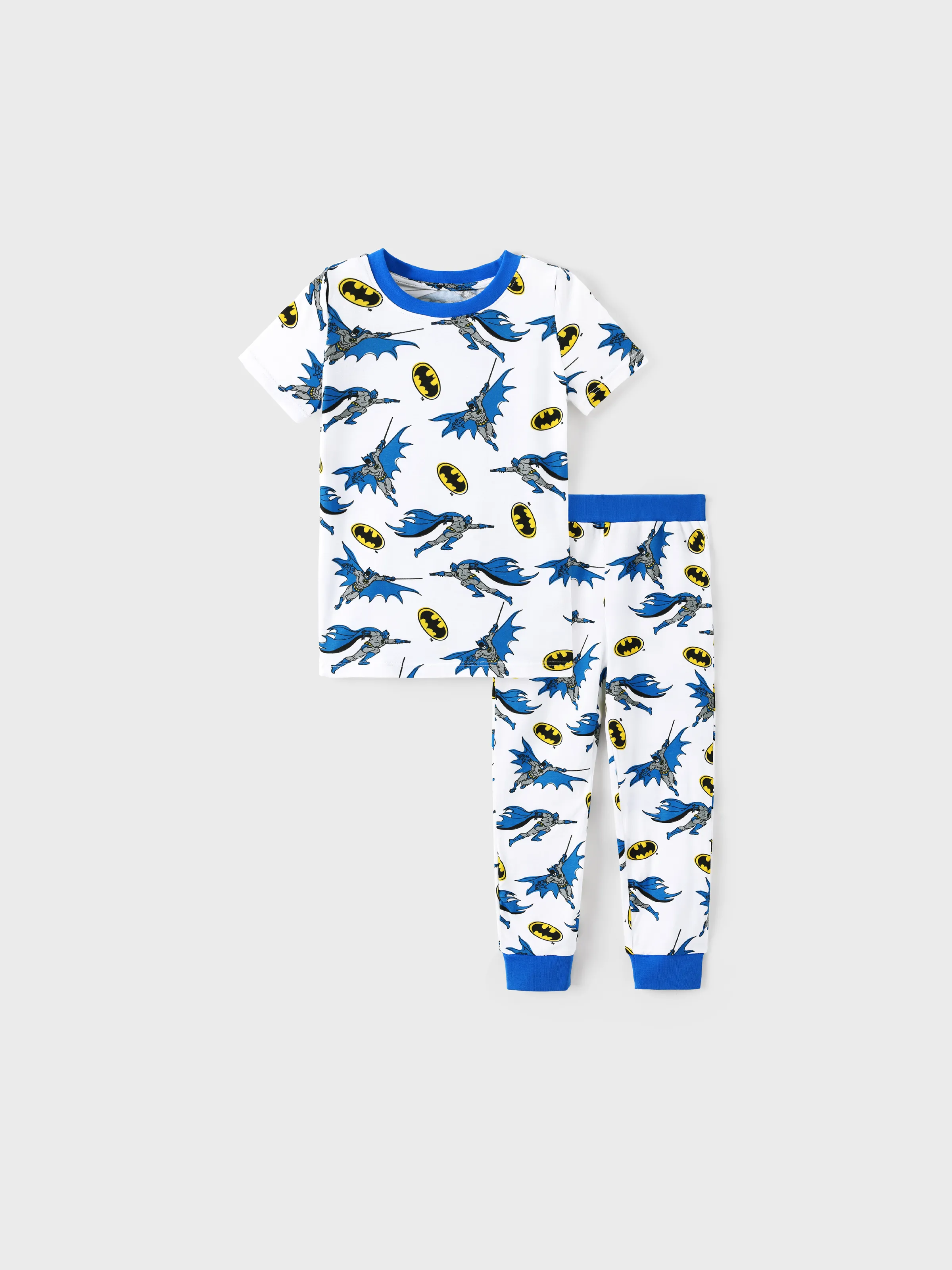 Justice League Toddler Boy 2pcs Bamboo Batman/Superman Allover Print Snug-Fitting Pajamas Set  Blue