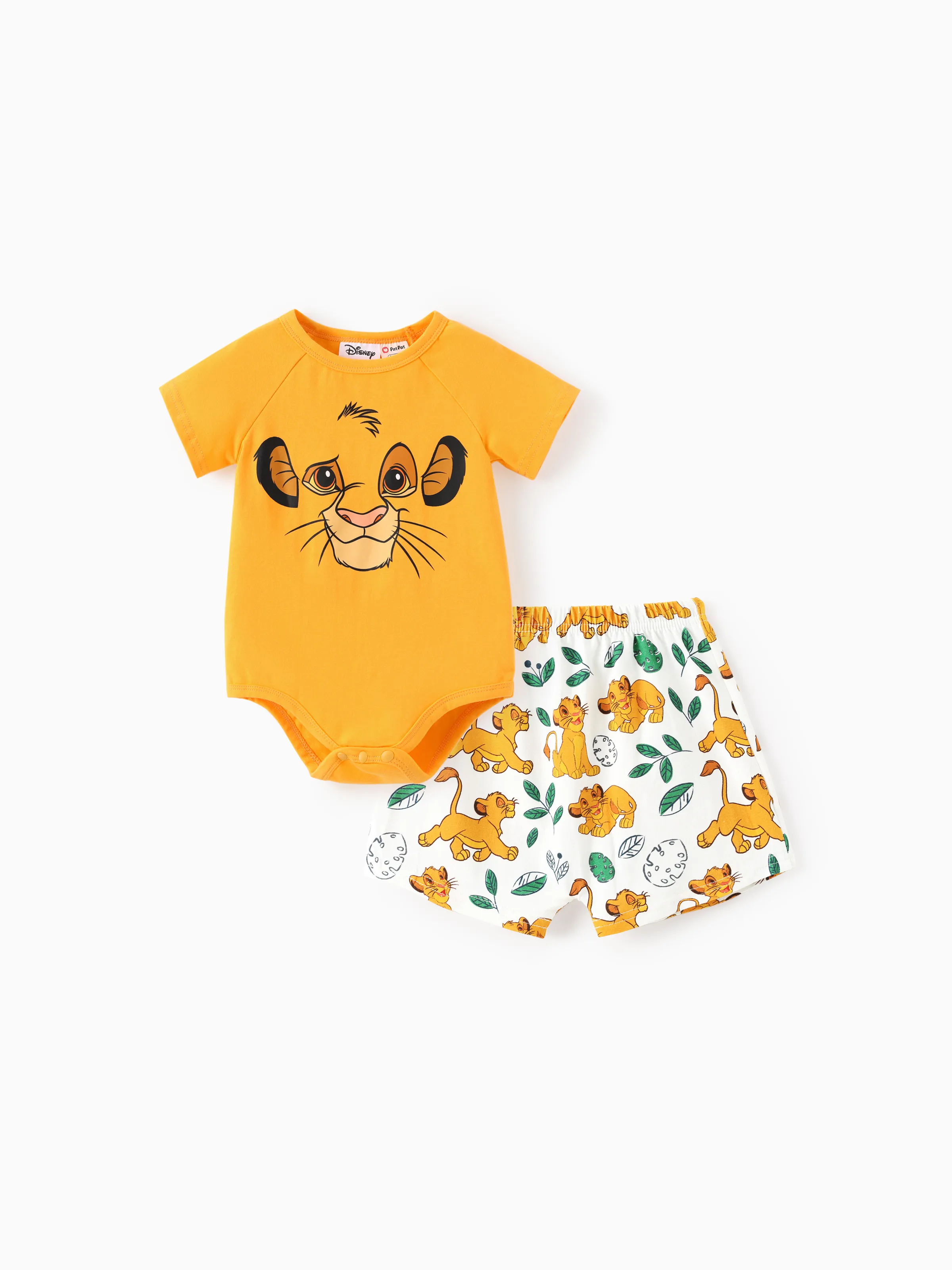 Disney Lion King Baby Boy 2pcs Cotton Simba Leaf Print Romper and Shorts Set 