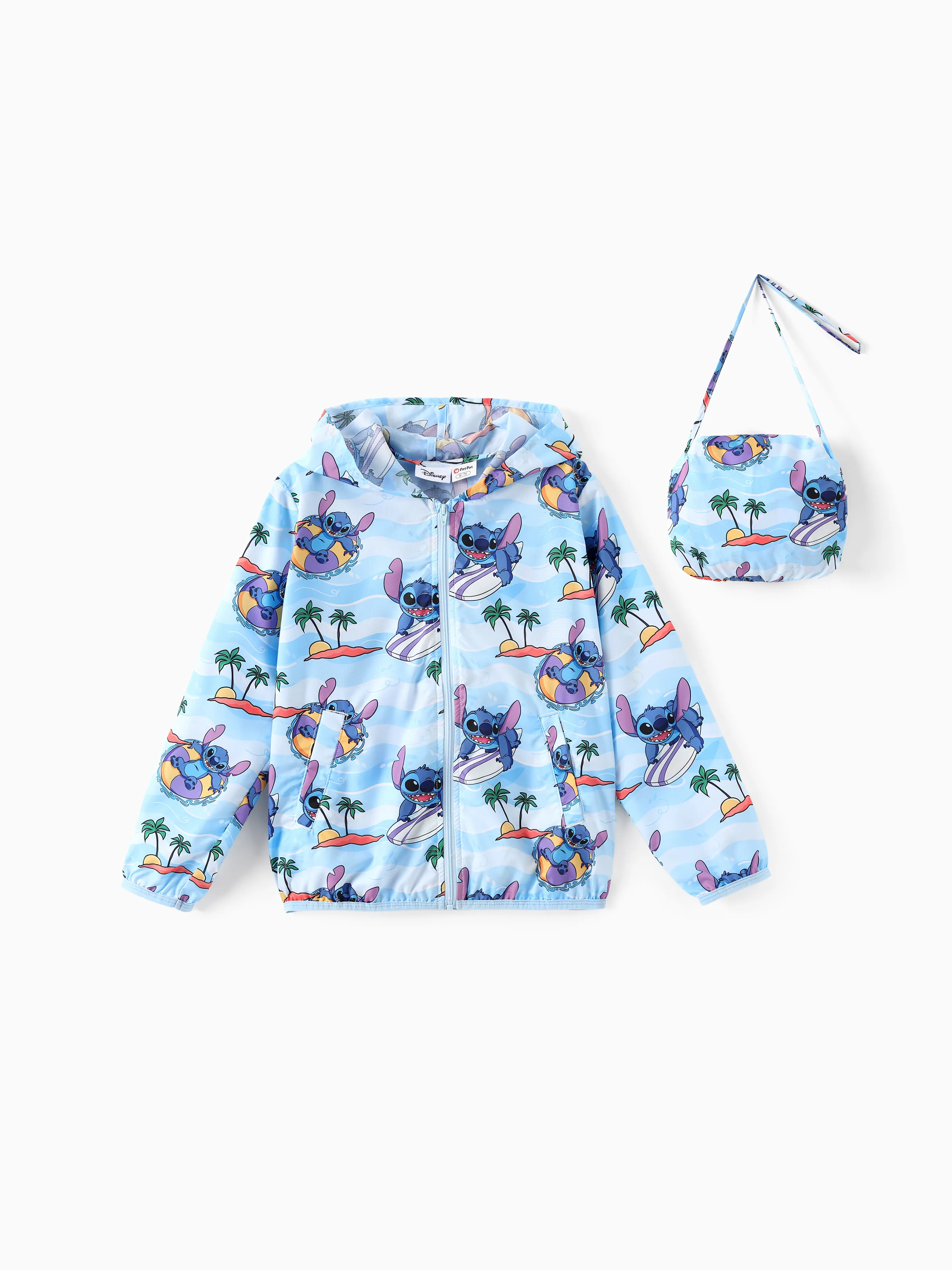 Disney Stitch Toddler/Kid Boy 1pc Character Letter Graffiti Allover Print Zipper Hooded Storage Sun Protection Jacket