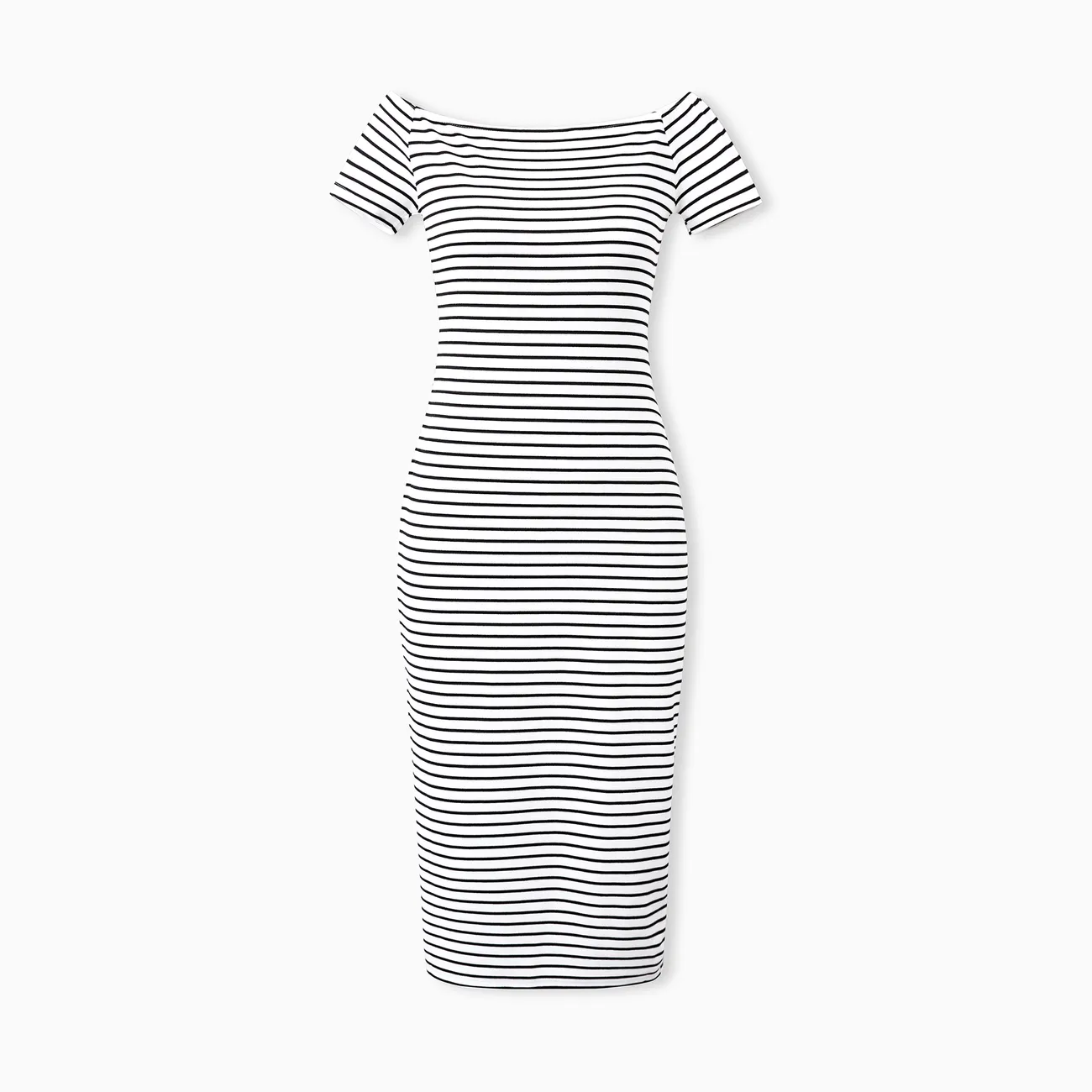 Family Matching Outfit for Mommy and Me Solid Color Stripe Short-sleeve One Shoulder Body-con Dress for Mom or Strap Mesh Tutu Dress for Girl / Baby Girl