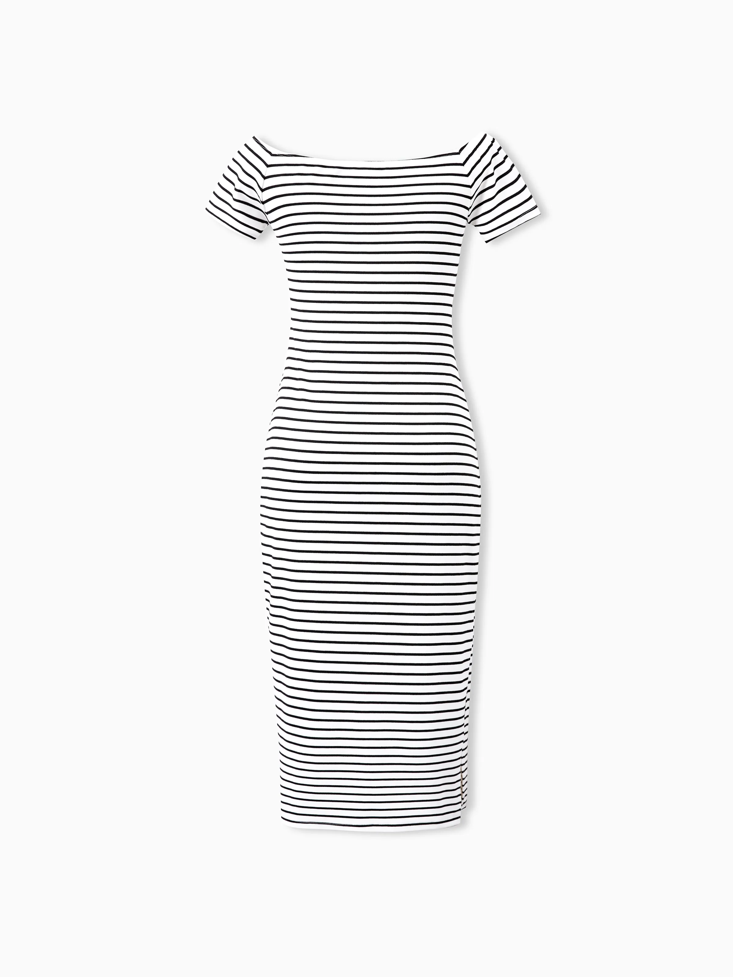

Family Matching Outfit for Mommy and Me Solid Color Stripe Short-sleeve One Shoulder Body-con Dress for Mom or Strap Mesh Tutu Dress for Girl / Baby Girl