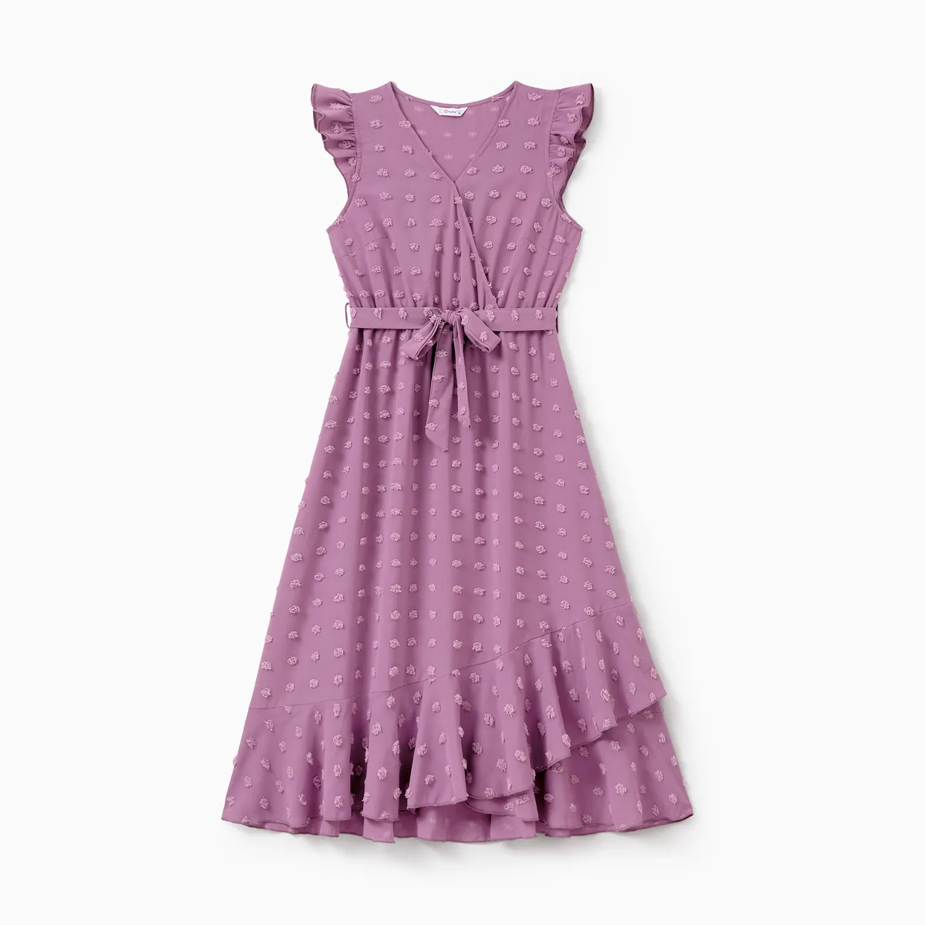 Mommy and Me Matching Dresses Ruffle Sleeve Purple Belted Summer Dress