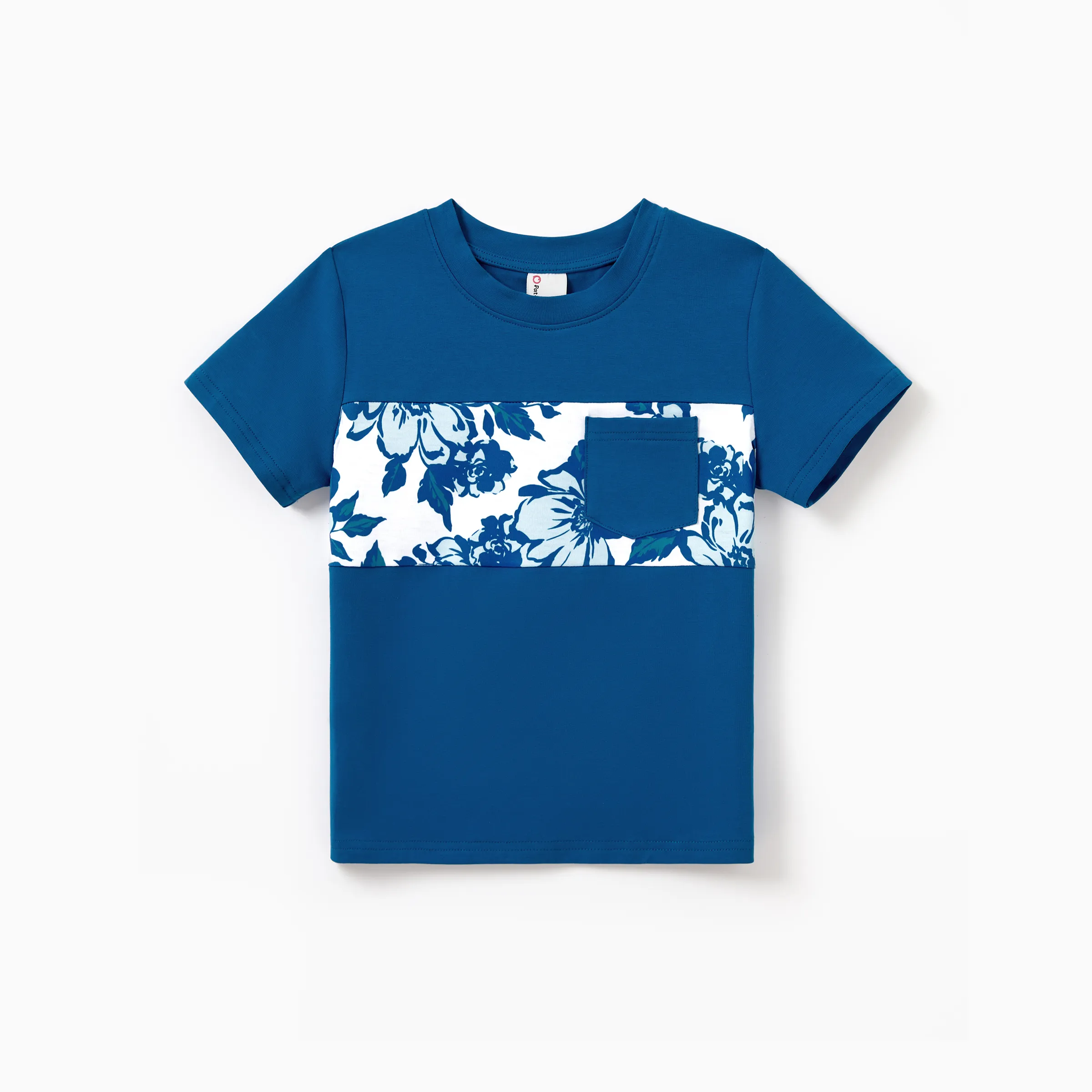 

Family Matching Outfits Blue Floral Summer Clothes Halter Dress, or Colorblock T-Shirt Coordinated Look for Beach, Vacation, Photoshoot