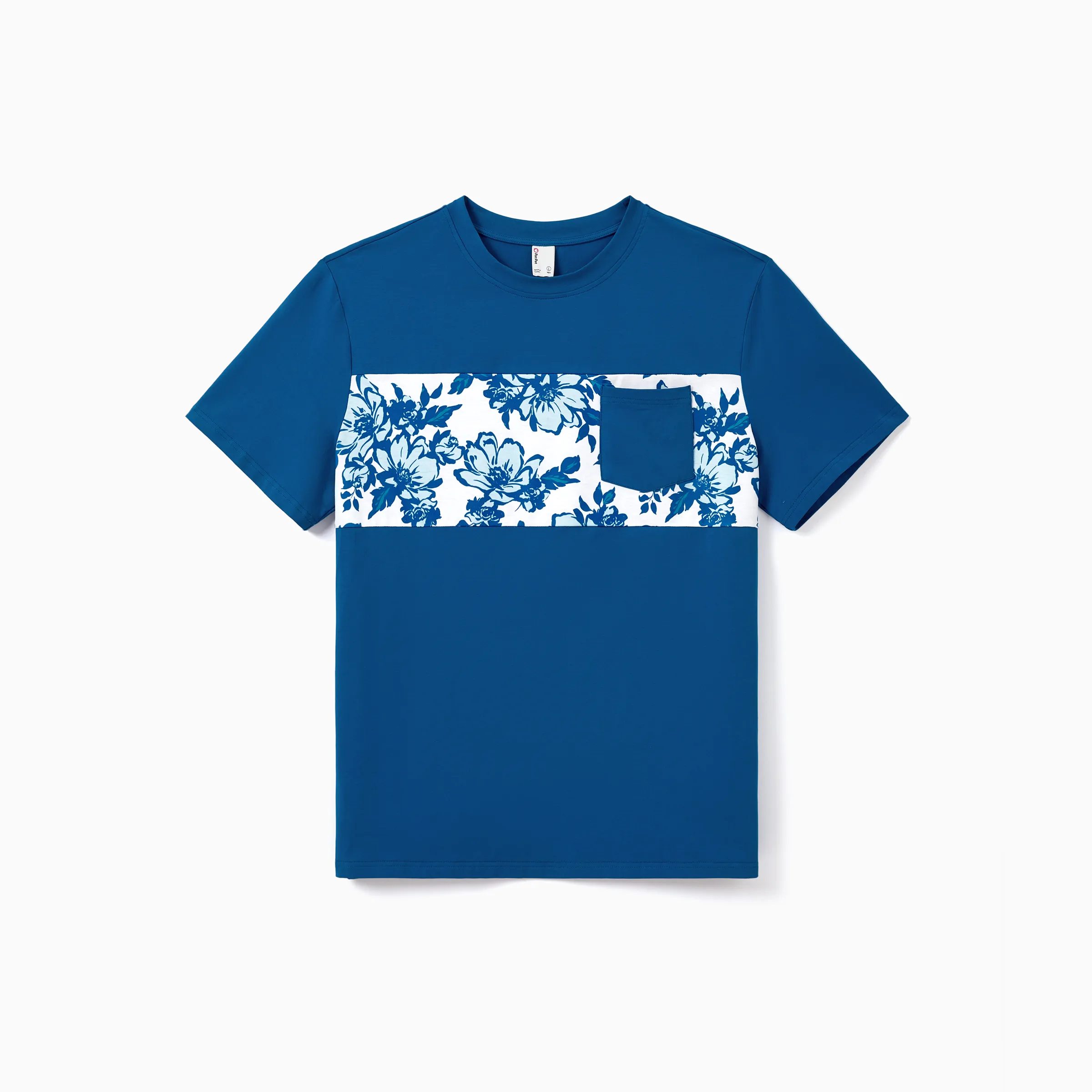 

Family Matching Outfits Blue Floral Summer Clothes Halter Dress, or Colorblock T-Shirt Coordinated Look for Beach, Vacation, Photoshoot