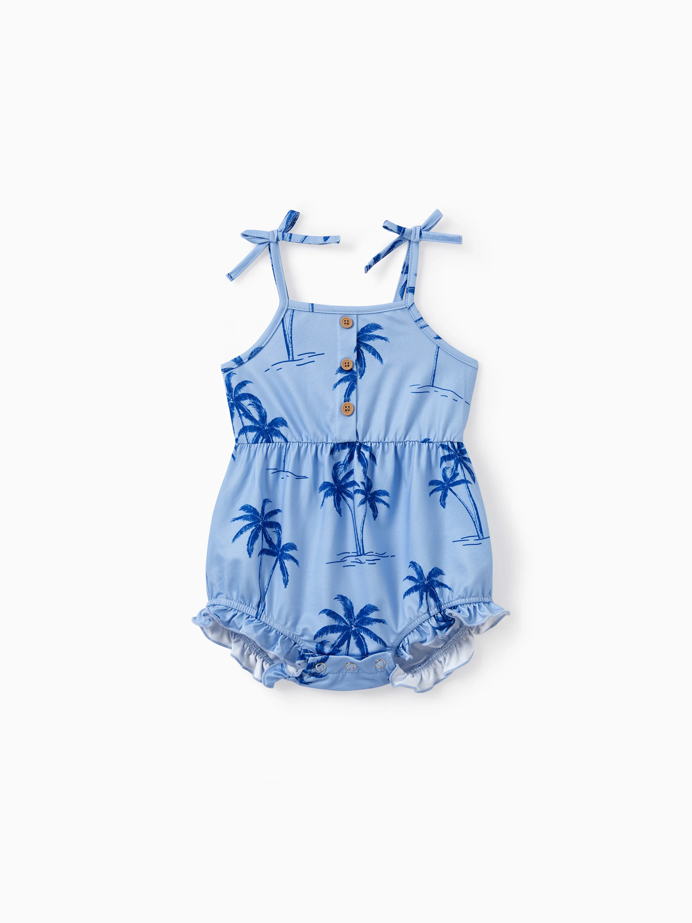 

Family Matching Outfits Palm Tree Print Blue Summer Beach Vacation Clothes Tropical Holiday Cotton T-Shirts & Dress Set