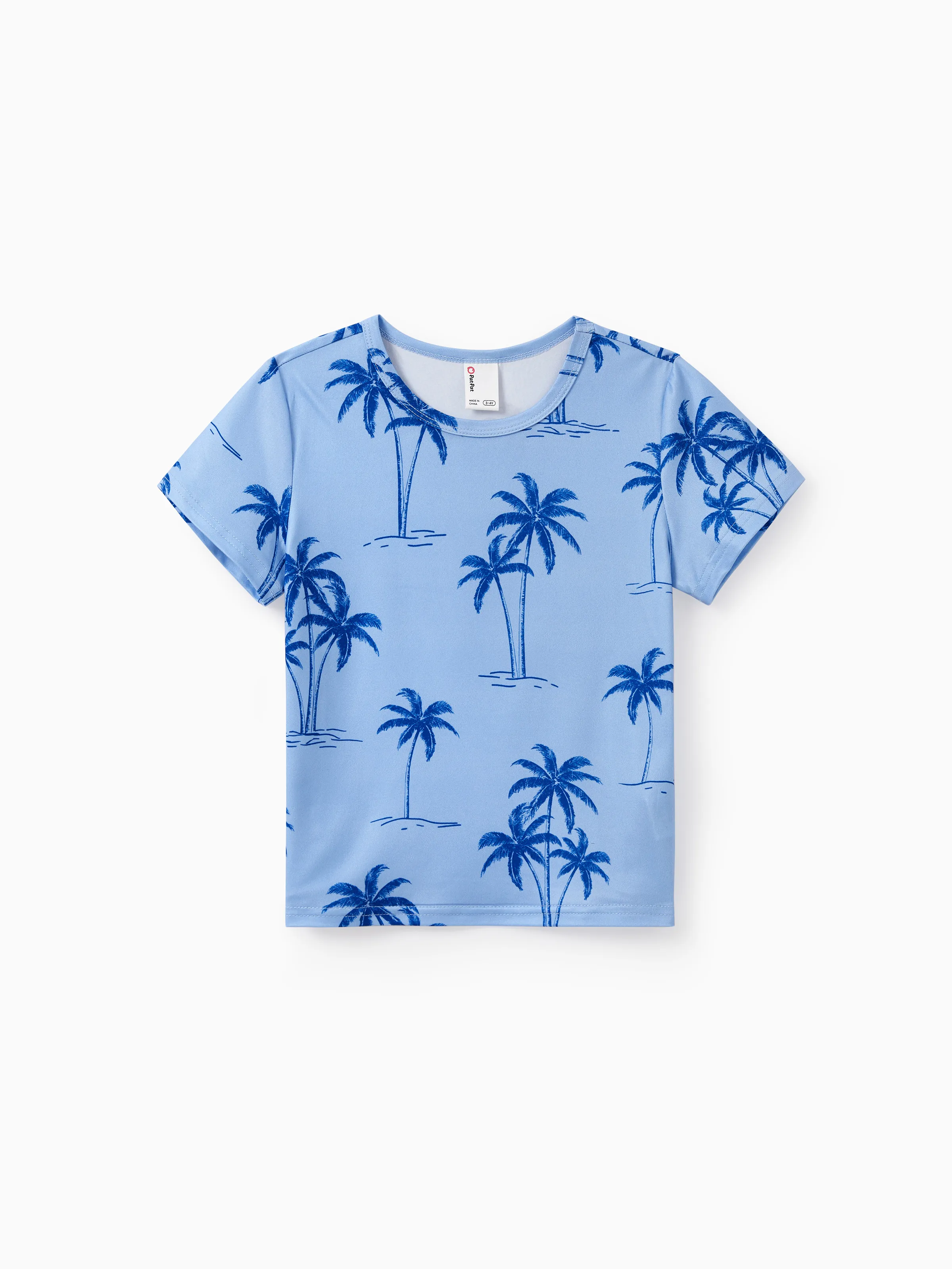

Family Matching Outfits Palm Tree Print Blue Summer Beach Vacation Clothes Tropical Holiday Cotton T-Shirts & Dress Set