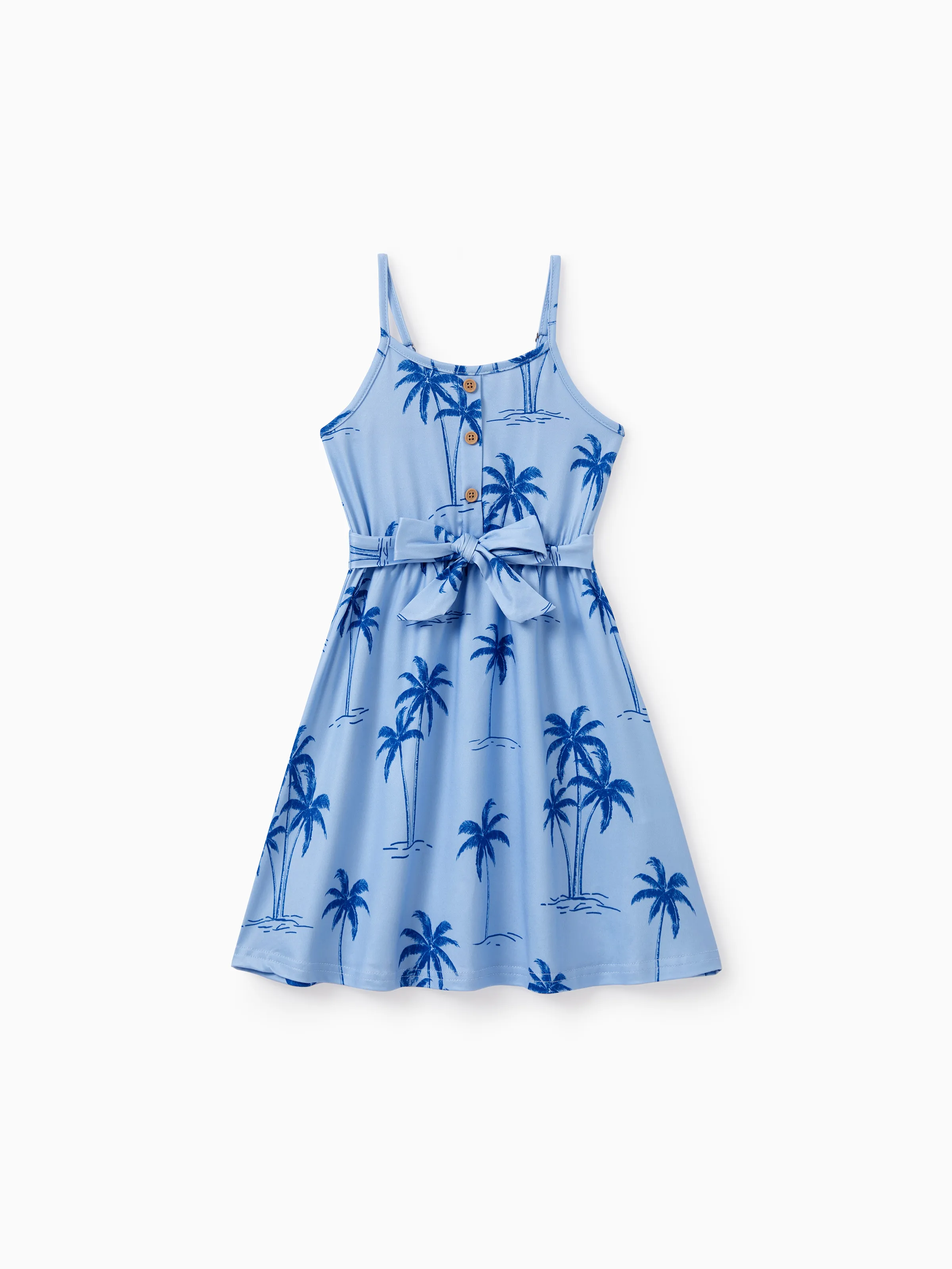 

Family Matching Outfits Palm Tree Print Blue Summer Beach Vacation Clothes Tropical Holiday Cotton T-Shirts & Dress Set