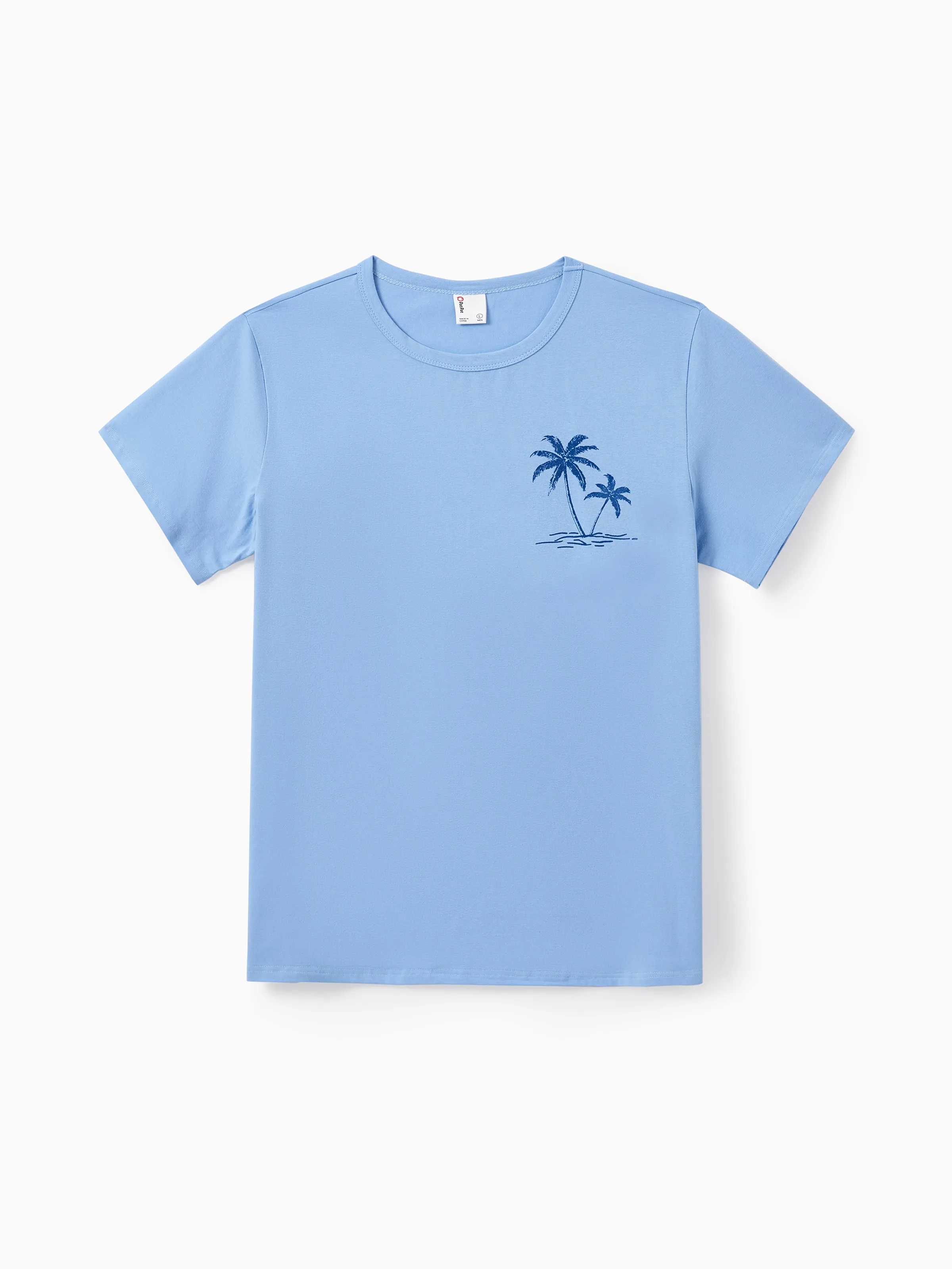 

Family Matching Outfits Palm Tree Print Blue Summer Beach Vacation Clothes Tropical Holiday Cotton T-Shirts & Dress Set