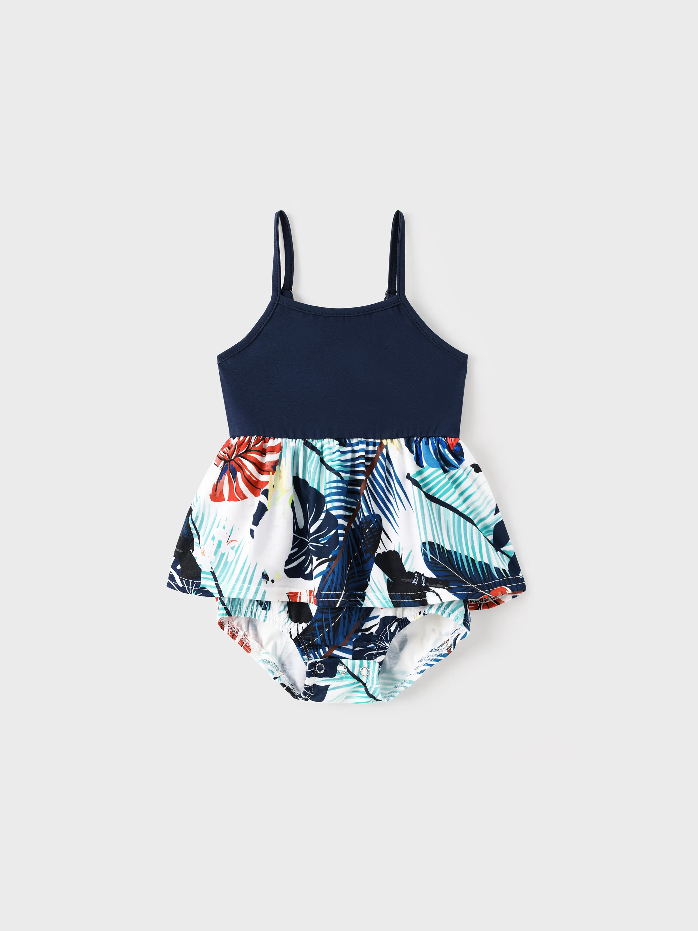 

Mommy and Me Dresses Tropical Plants Floral Print Splicing Strap Matching Dress