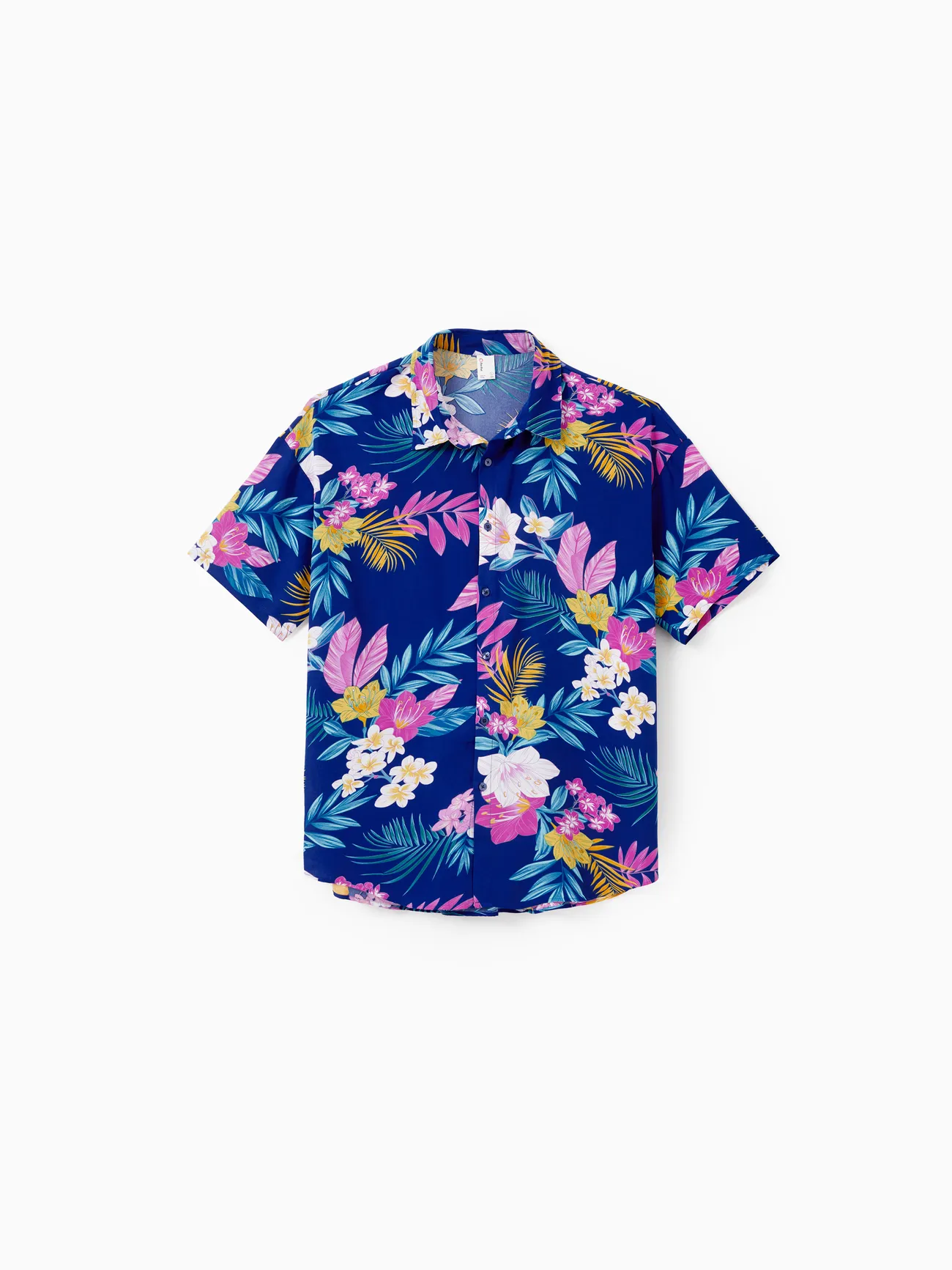 Men - Matching Family Hawaiian Outfits Tropical Floral Print Strap Dress or Short-sleeve Shirts & Shorts Set Summer Beachwear Set for Vacation - Deep Blue - image 19