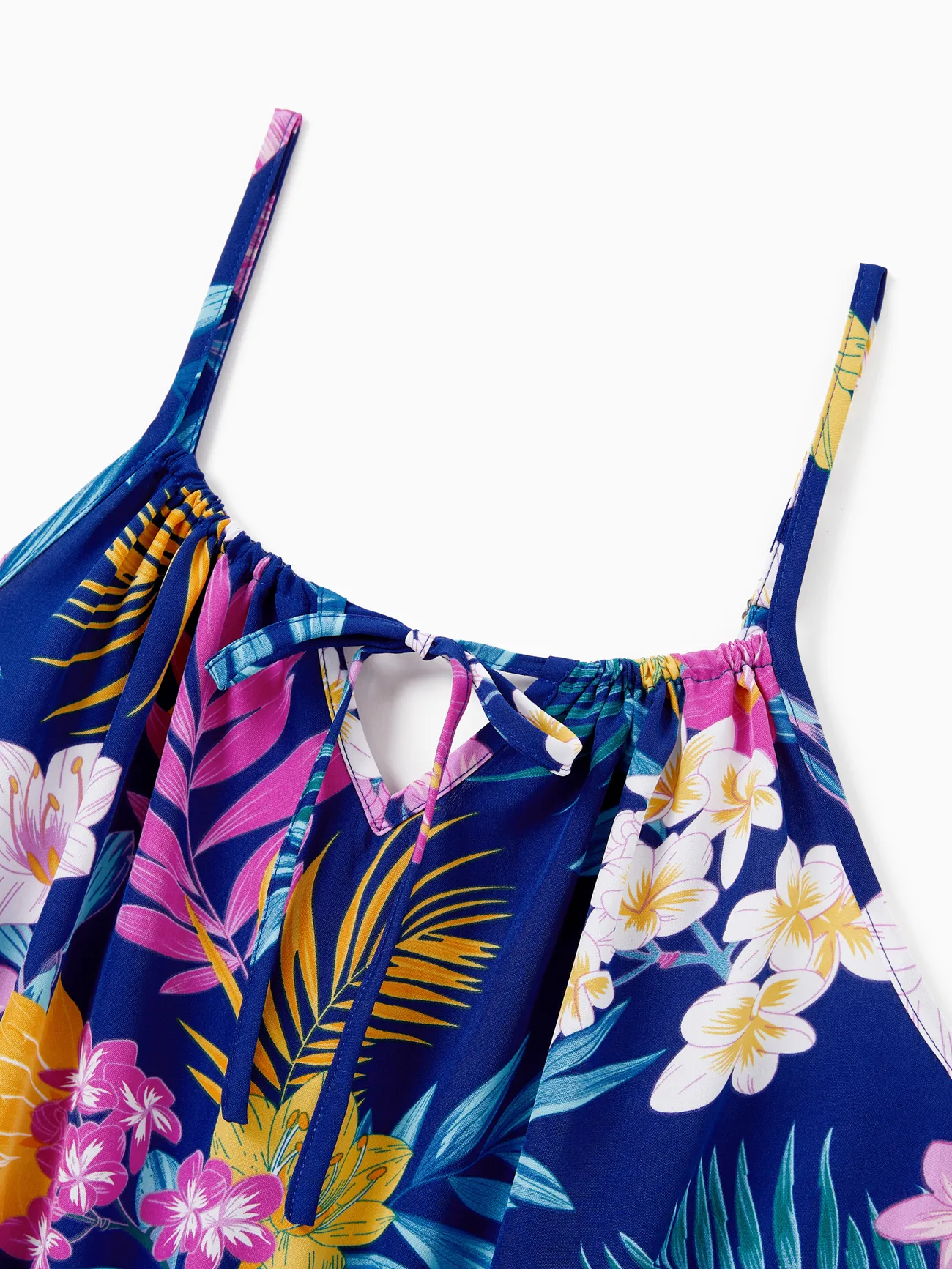 Women - Matching Family Hawaiian Outfits Tropical Floral Print Strap Dress or Short-sleeve Shirts & Shorts Set Summer Beachwear Set for Vacation - Deep Blue - image 4