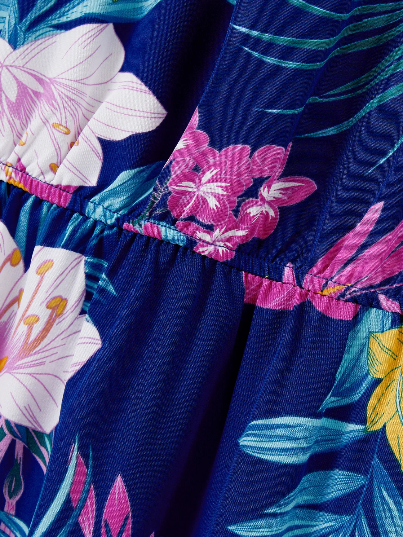 Women - Matching Family Hawaiian Outfits Tropical Floral Print Strap Dress or Short-sleeve Shirts & Shorts Set Summer Beachwear Set for Vacation - Deep Blue - image 6