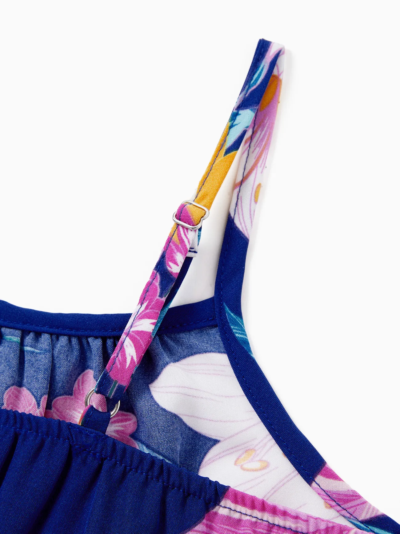 Girl - Matching Family Hawaiian Outfits Tropical Floral Print Strap Dress or Short-sleeve Shirts & Shorts Set Summer Beachwear Set for Vacation - Deep Blue - image 10