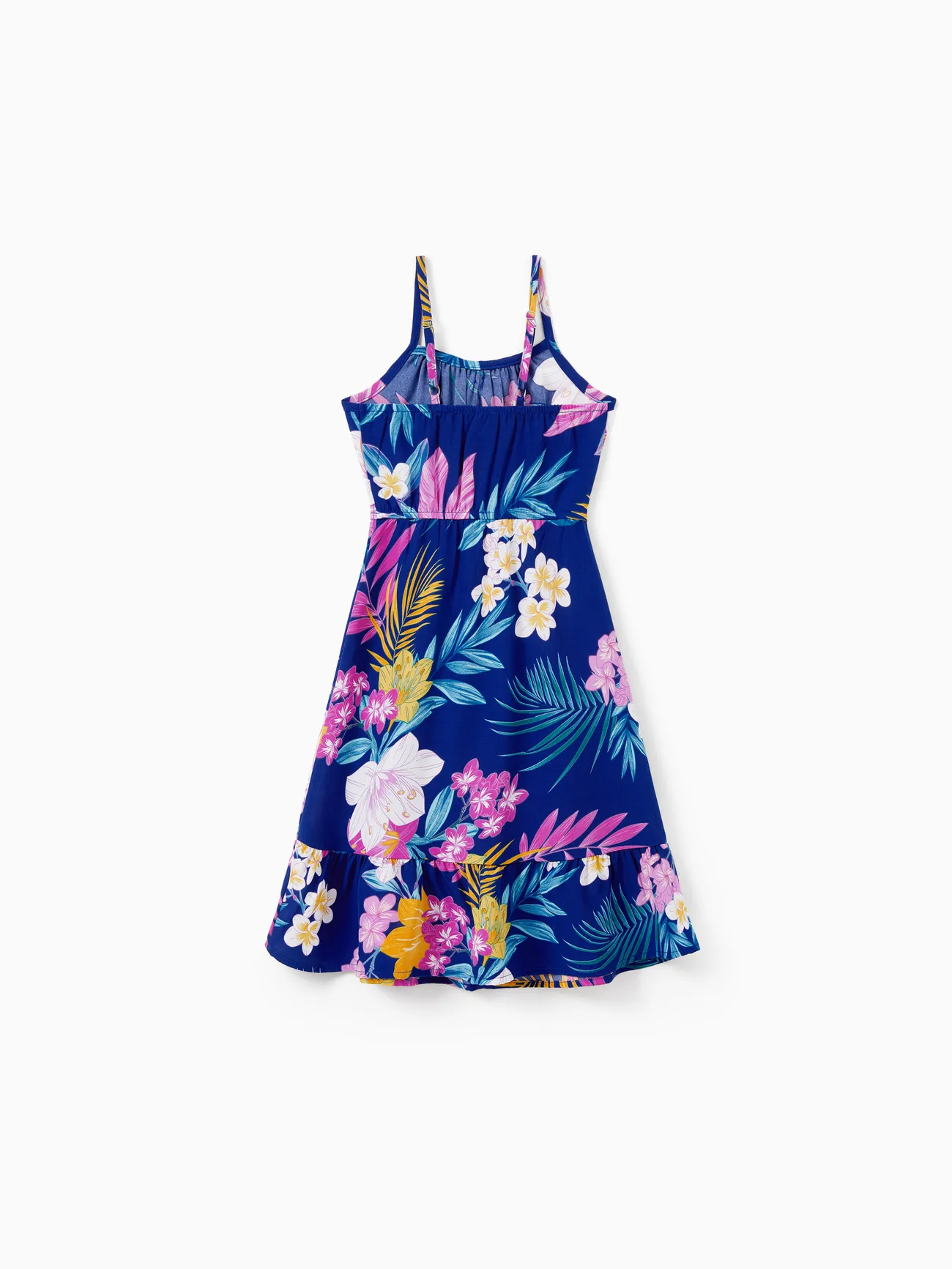 Girl - Matching Family Hawaiian Outfits Tropical Floral Print Strap Dress or Short-sleeve Shirts & Shorts Set Summer Beachwear Set for Vacation - Deep Blue - image 8