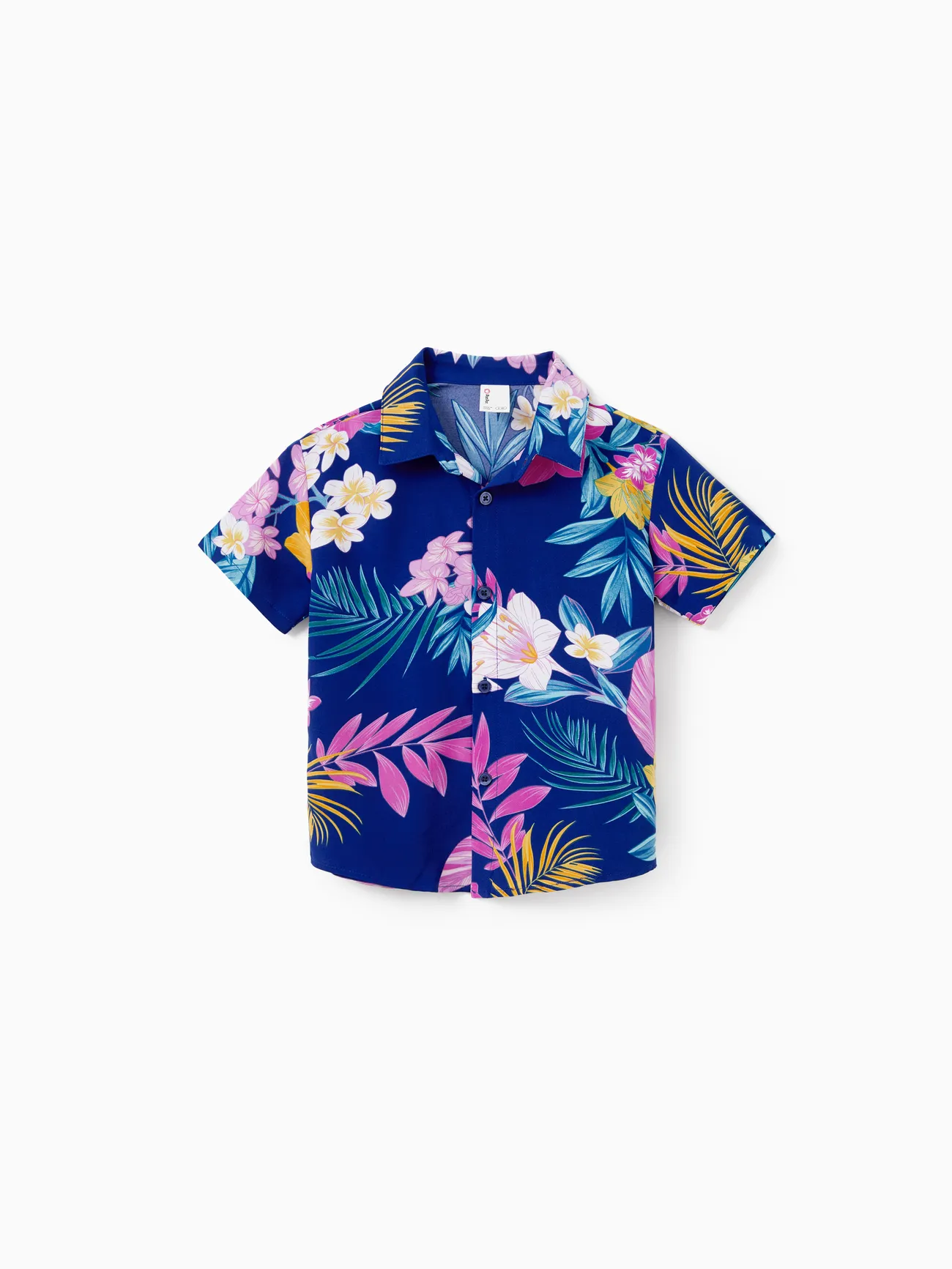 Boy - Matching Family Hawaiian Outfits Tropical Floral Print Strap Dress or Short-sleeve Shirts & Shorts Set Summer Beachwear Set for Vacation - Deep Blue - image 14
