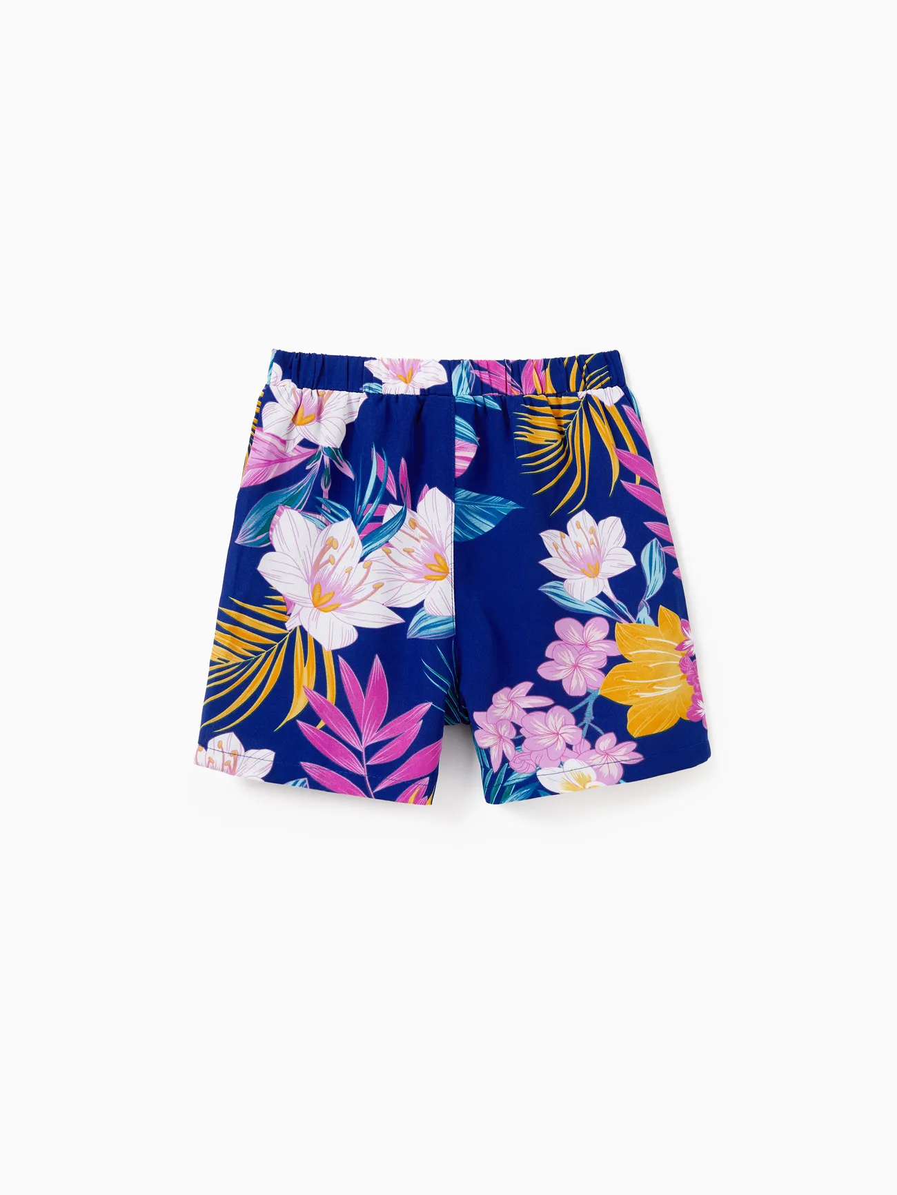 Boy - Matching Family Hawaiian Outfits Tropical Floral Print Strap Dress or Short-sleeve Shirts & Shorts Set Summer Beachwear Set for Vacation - Deep Blue - image 15