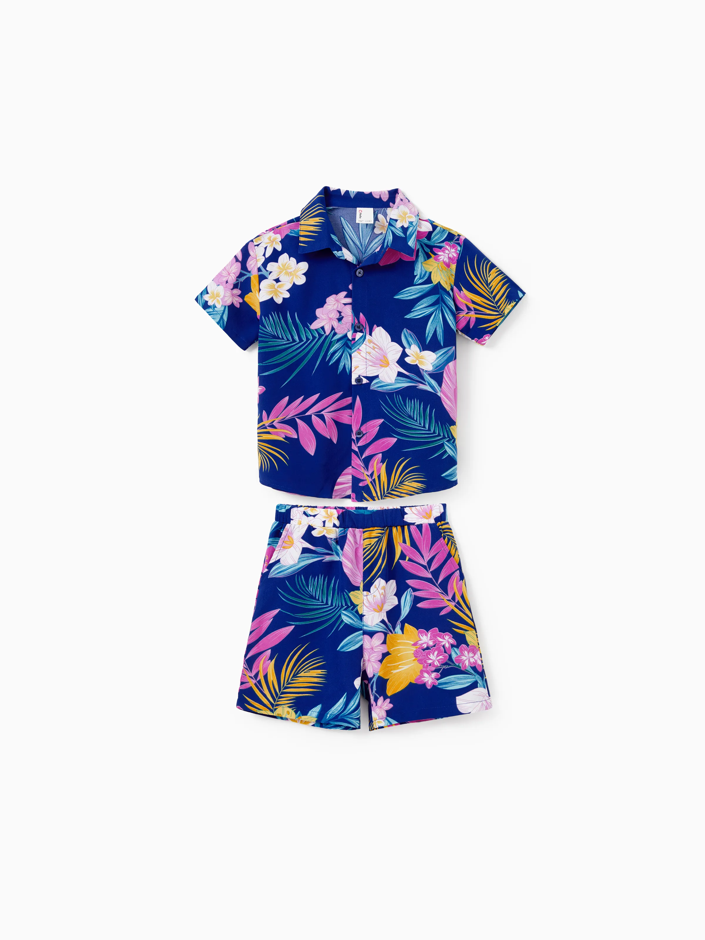 

Matching Family Hawaiian Outfits Tropical Floral Print Strap Dress or Short-sleeve Shirts & Shorts Set Summer Beachwear Set for Vacation