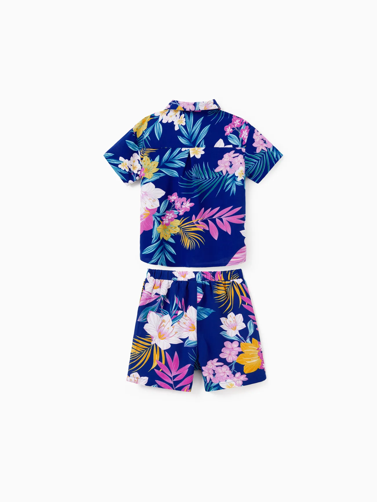 Boy - Matching Family Hawaiian Outfits Tropical Floral Print Strap Dress or Short-sleeve Shirts & Shorts Set Summer Beachwear Set for Vacation - Deep Blue - image 13