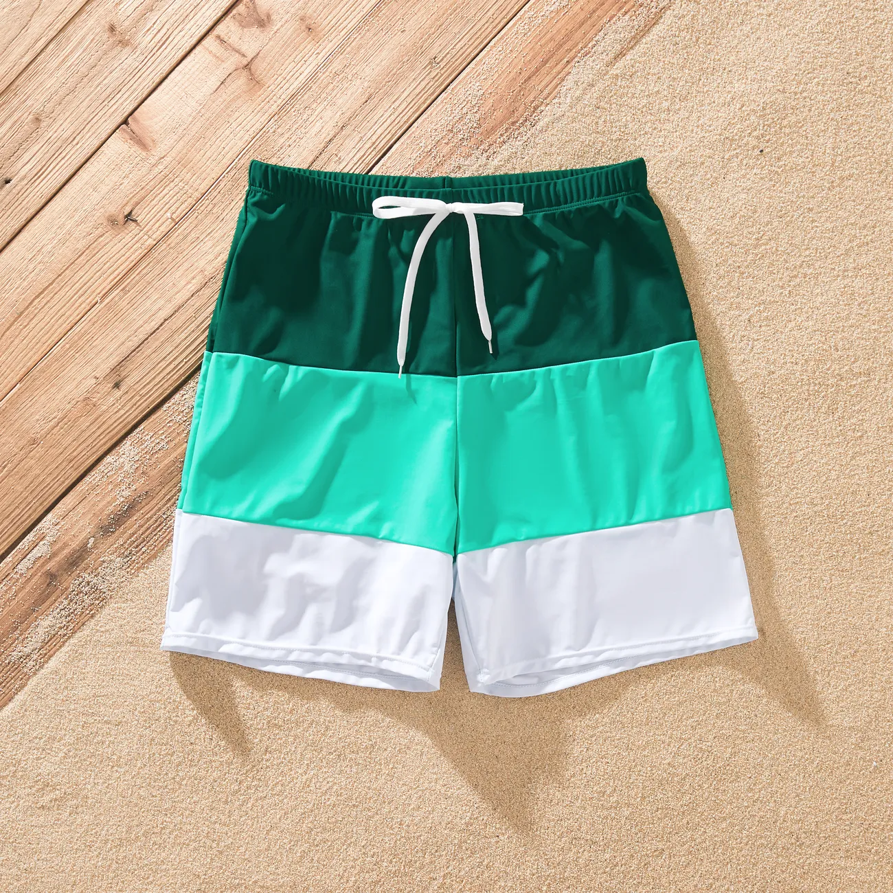 Matching Family Swimsuits for Beach Green Colorblock One-Piece Swimwear or Swim Trunks Summer Vacation Outfits