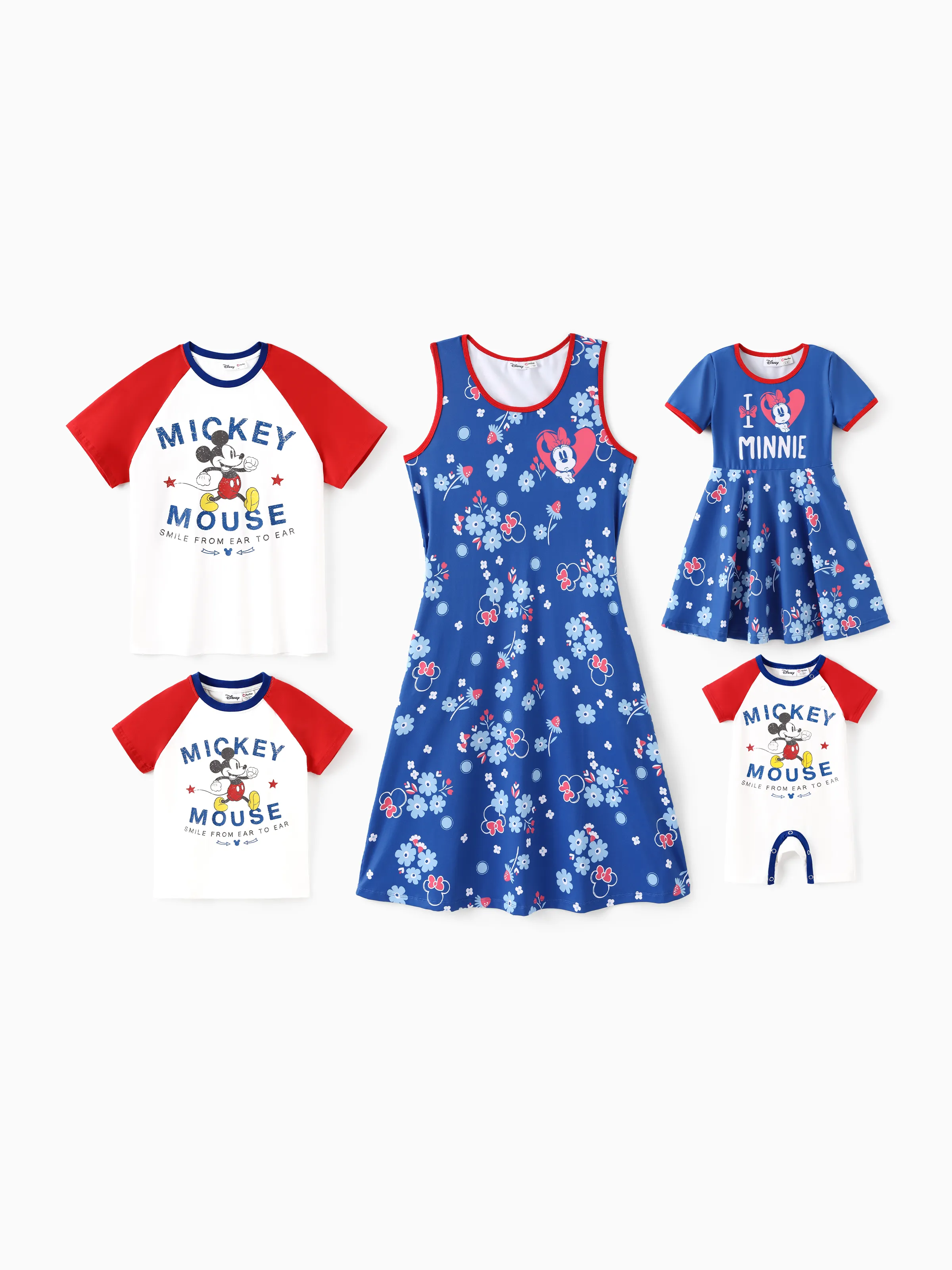 Disney Mickey and Friends Family matching Floral Print Dresses/ Colorblock Cotton Top 