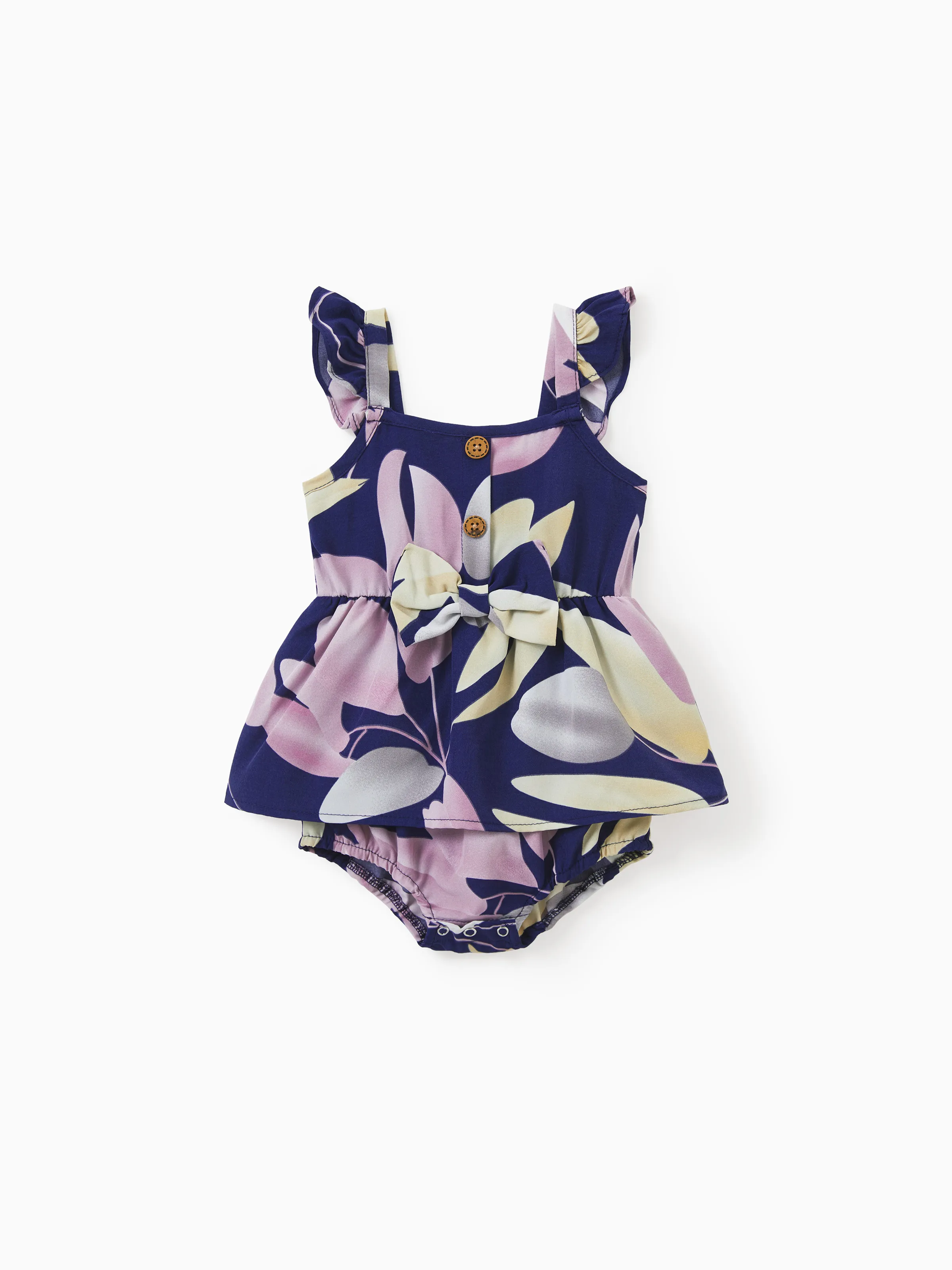

Mommy and Me Dresses Tropical Plants Floral Print Strap Belted Matching Dress