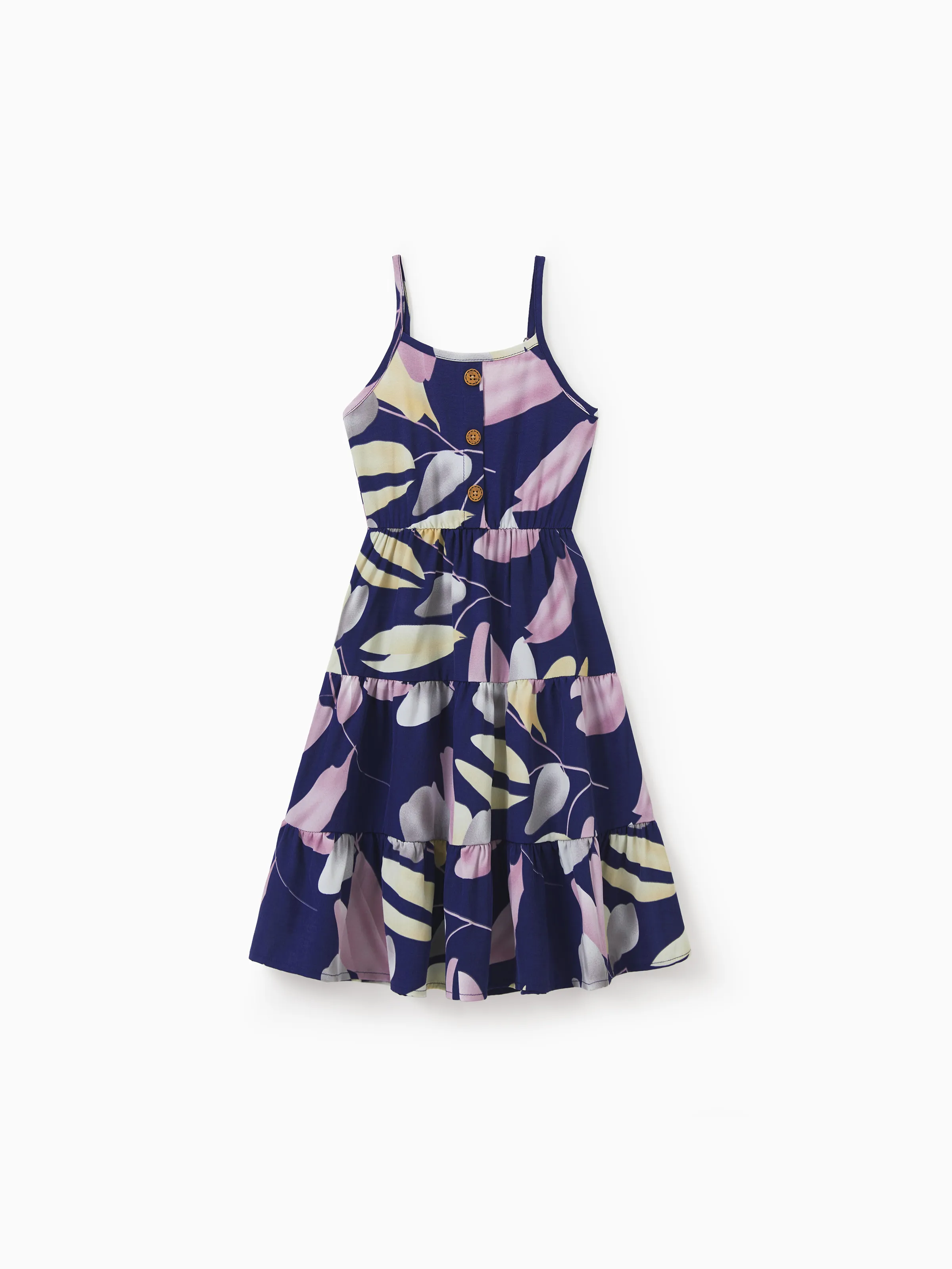 

Mommy and Me Dresses Tropical Plants Floral Print Strap Belted Matching Dress