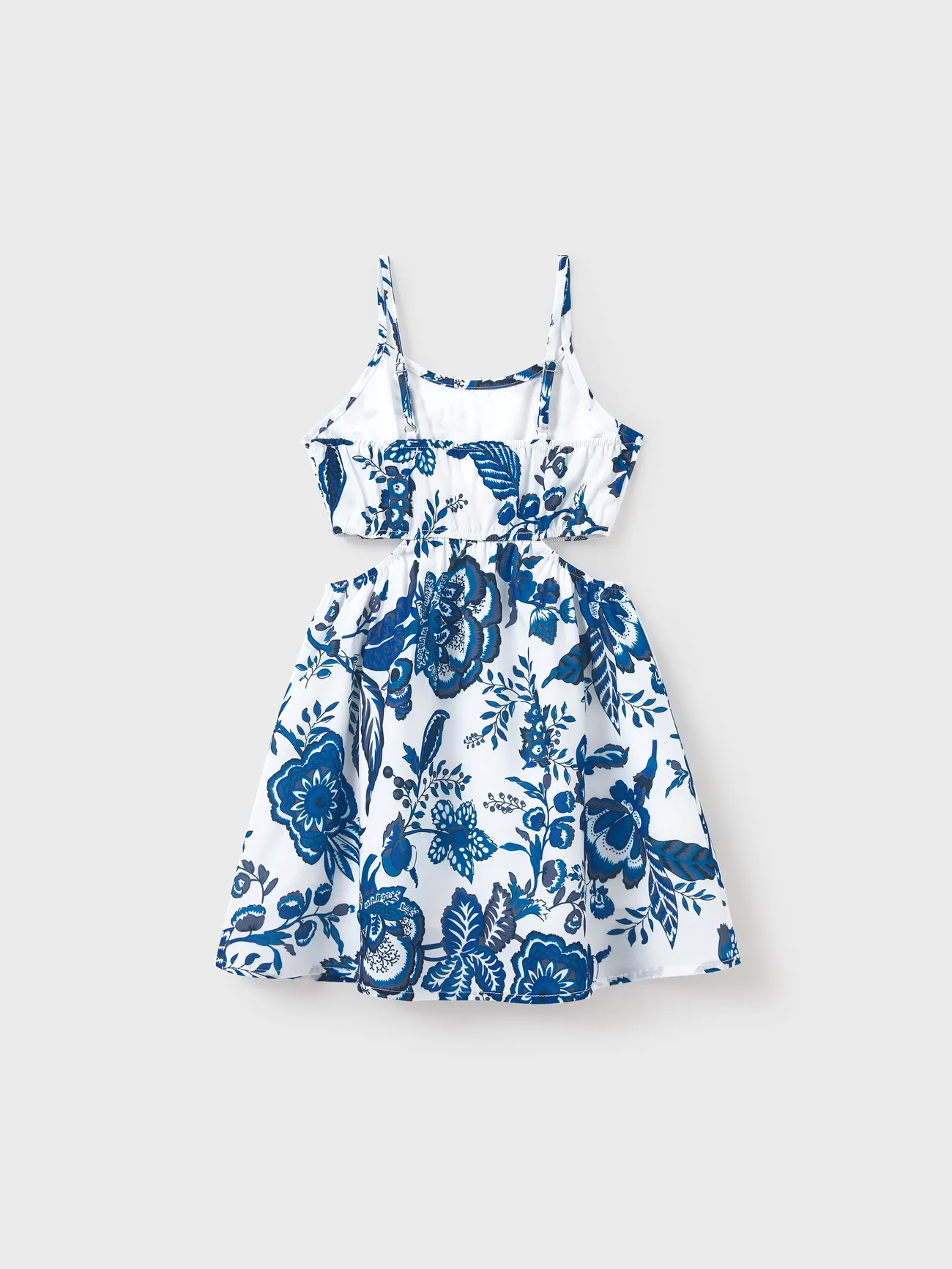 Girl - Mommy and Me Dresses Blue Leaf Print Cut out waist Smocked Back Halter/ Strap Dress for Hawaii/Cruise/Resort/ Family Matching Outfits Casual Wear - Blue - image 8