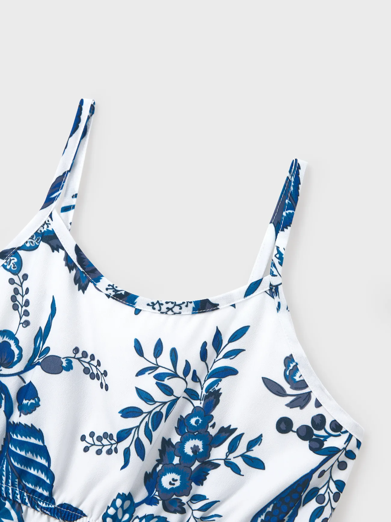 Girl - Mommy and Me Dresses Blue Leaf Print Cut out waist Smocked Back Halter/ Strap Dress for Hawaii/Cruise/Resort/ Family Matching Outfits Casual Wear - Blue - image 10