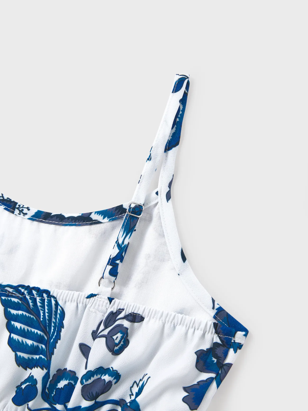 Girl - Mommy and Me Dresses Blue Leaf Print Cut out waist Smocked Back Halter/ Strap Dress for Hawaii/Cruise/Resort/ Family Matching Outfits Casual Wear - Blue - image 11